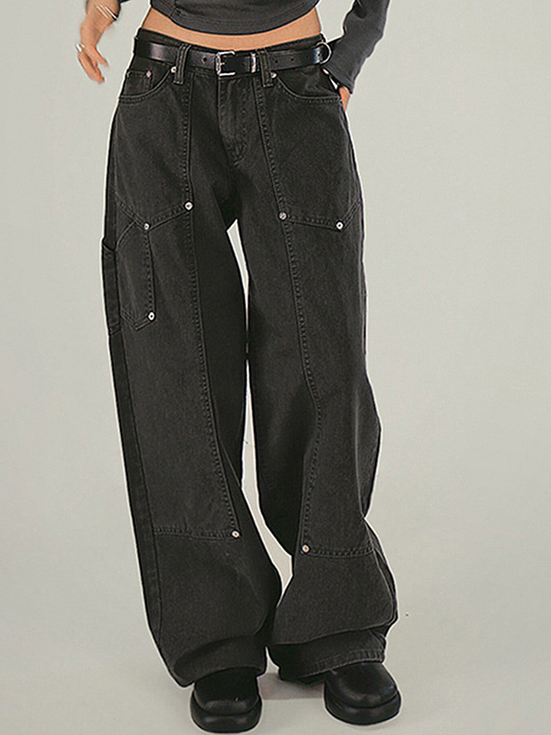 

LULU & SKY Women Clean Look Straight Fit High-Rise Jeans, Black