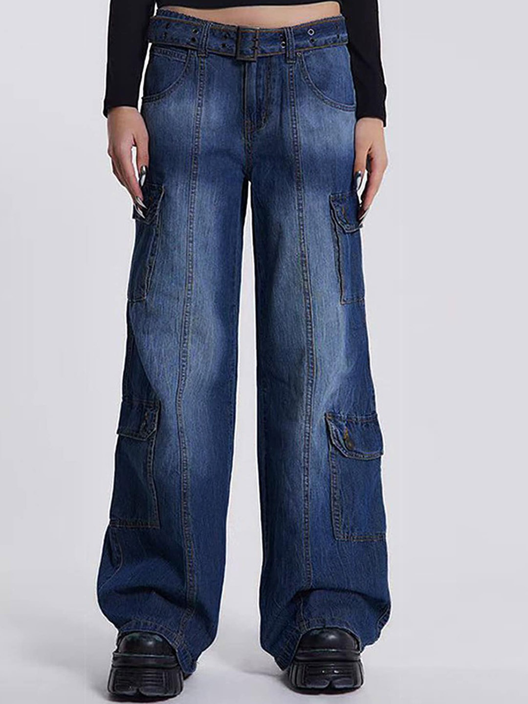

LULU & SKY Women Clean Look Wide Leg Low-Rise Stretchable Jeans, Blue