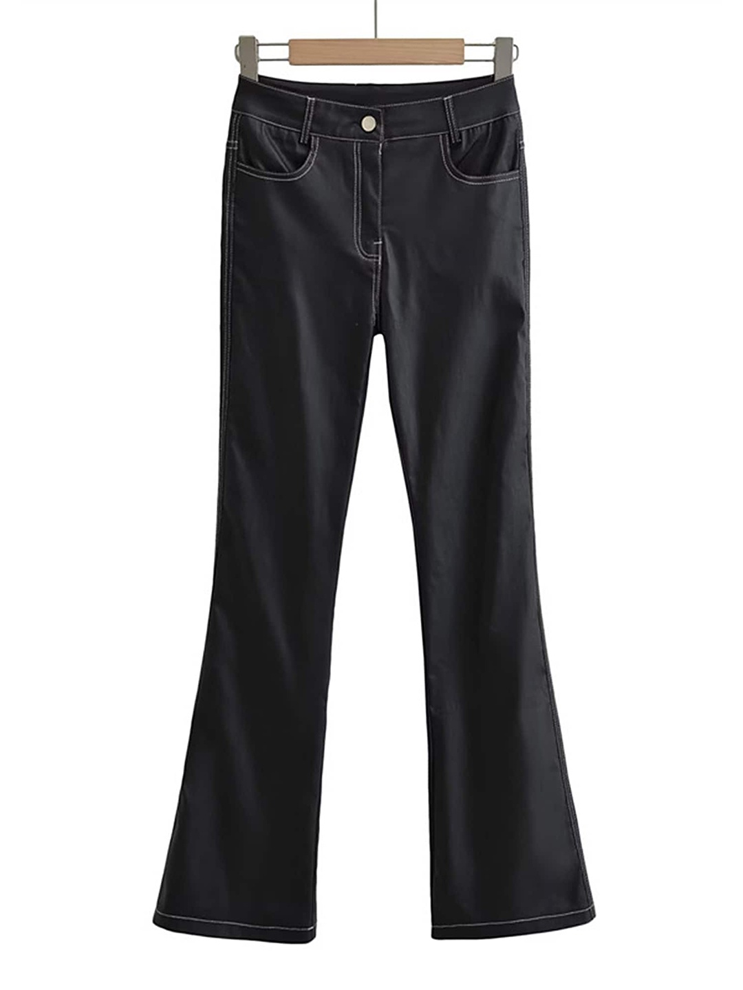 

LULU & SKY Women Loose Fit High-Rise Bootcut Trousers, Black