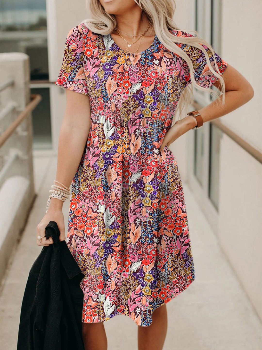 

StyleCast Maroon Floral Print A-Line Dress