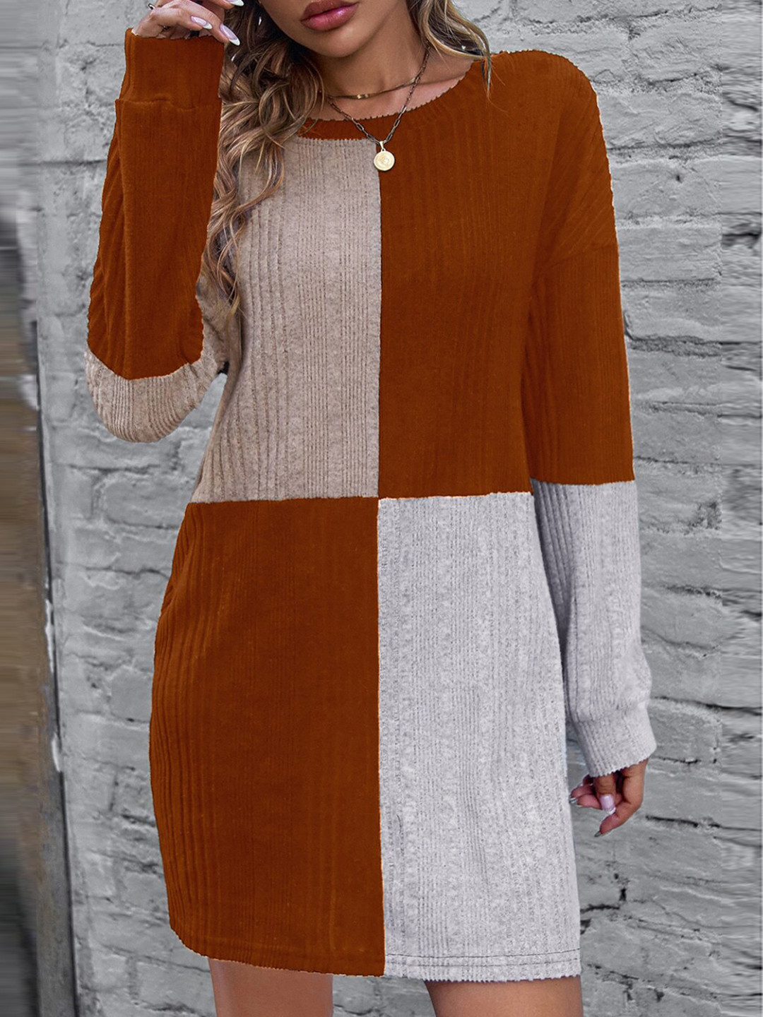 

StyleCast Brown Colourblocked Drop Shoulder Sleeves T-shirt Mini Dress