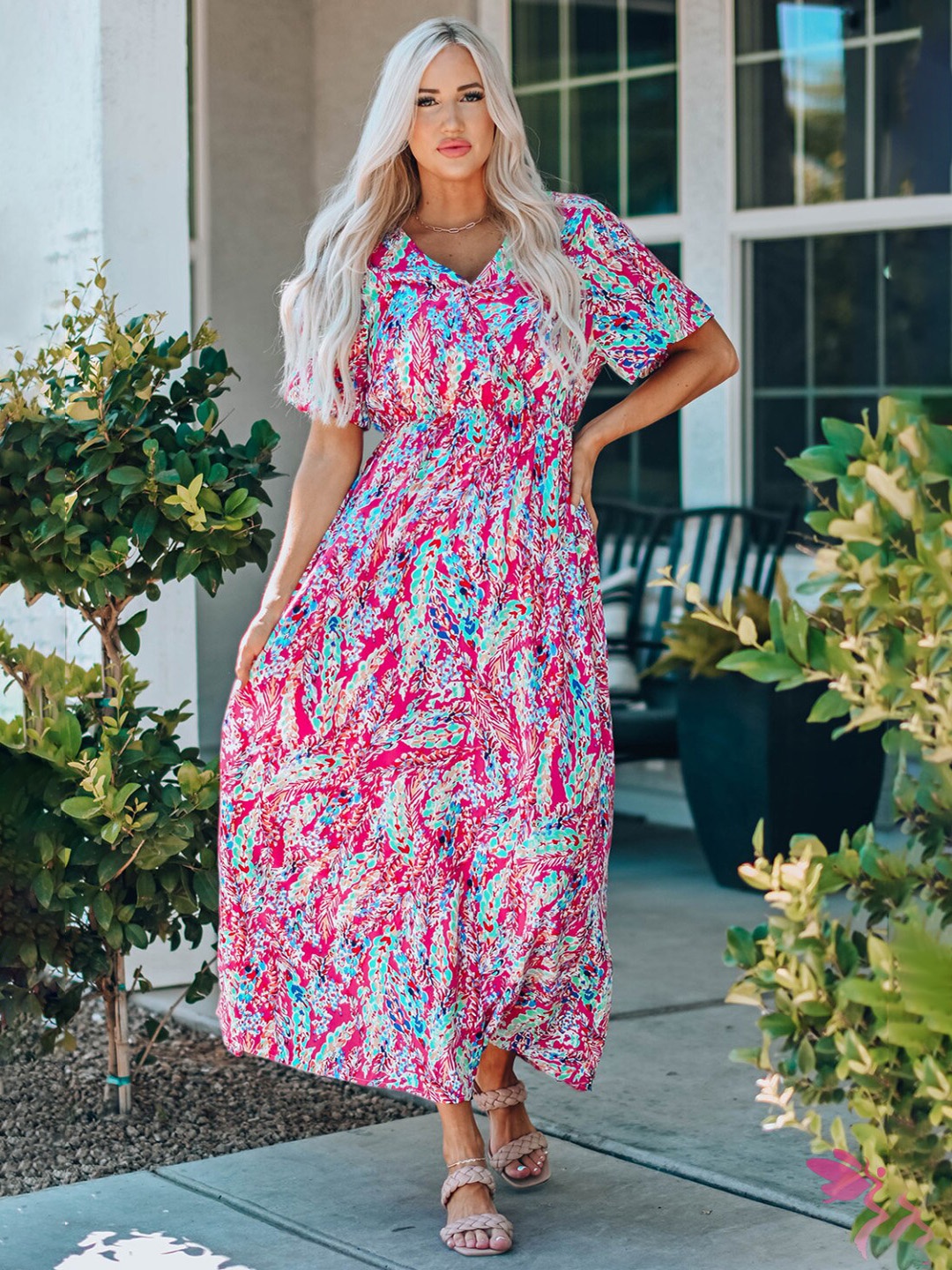 

StyleCast Pink Floral Printed V-Neck Wrap Dress