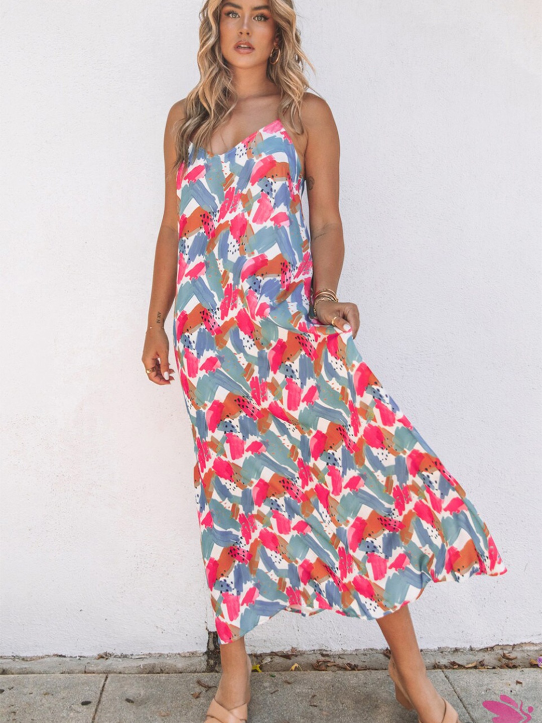 

StyleCast White & Grey Printed Shoulder Straps Maxi Dress