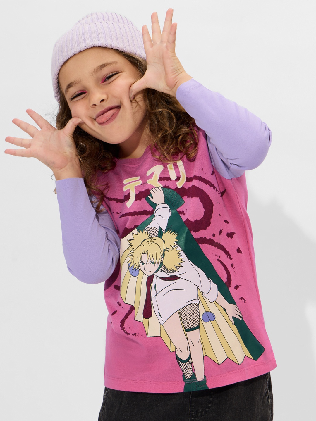 

The Souled Store Girls Pink & Lavender Naruto Temari Printed Cotton T-shirt