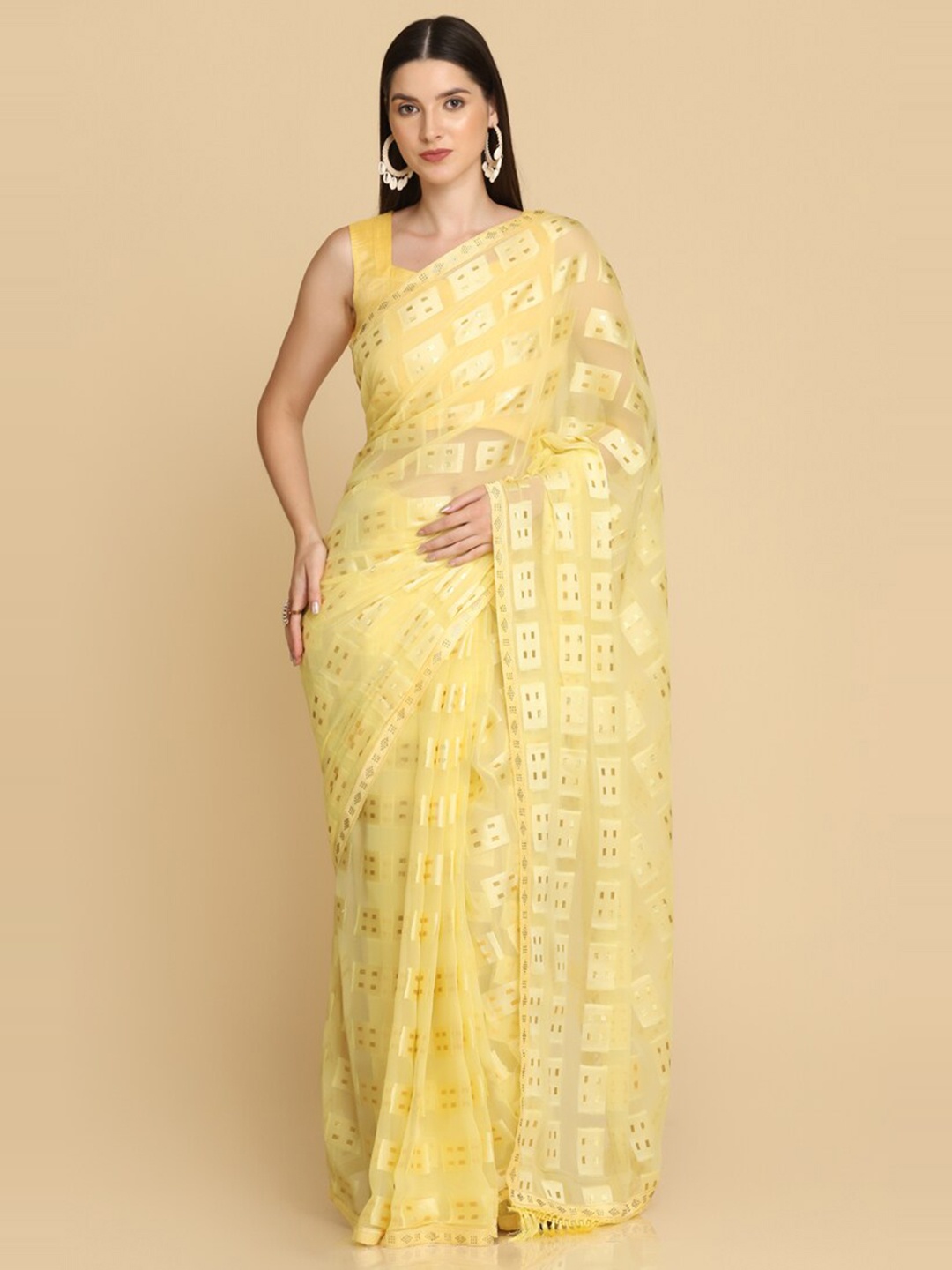 

ASISA Geometric Woven Design Saree, Yellow