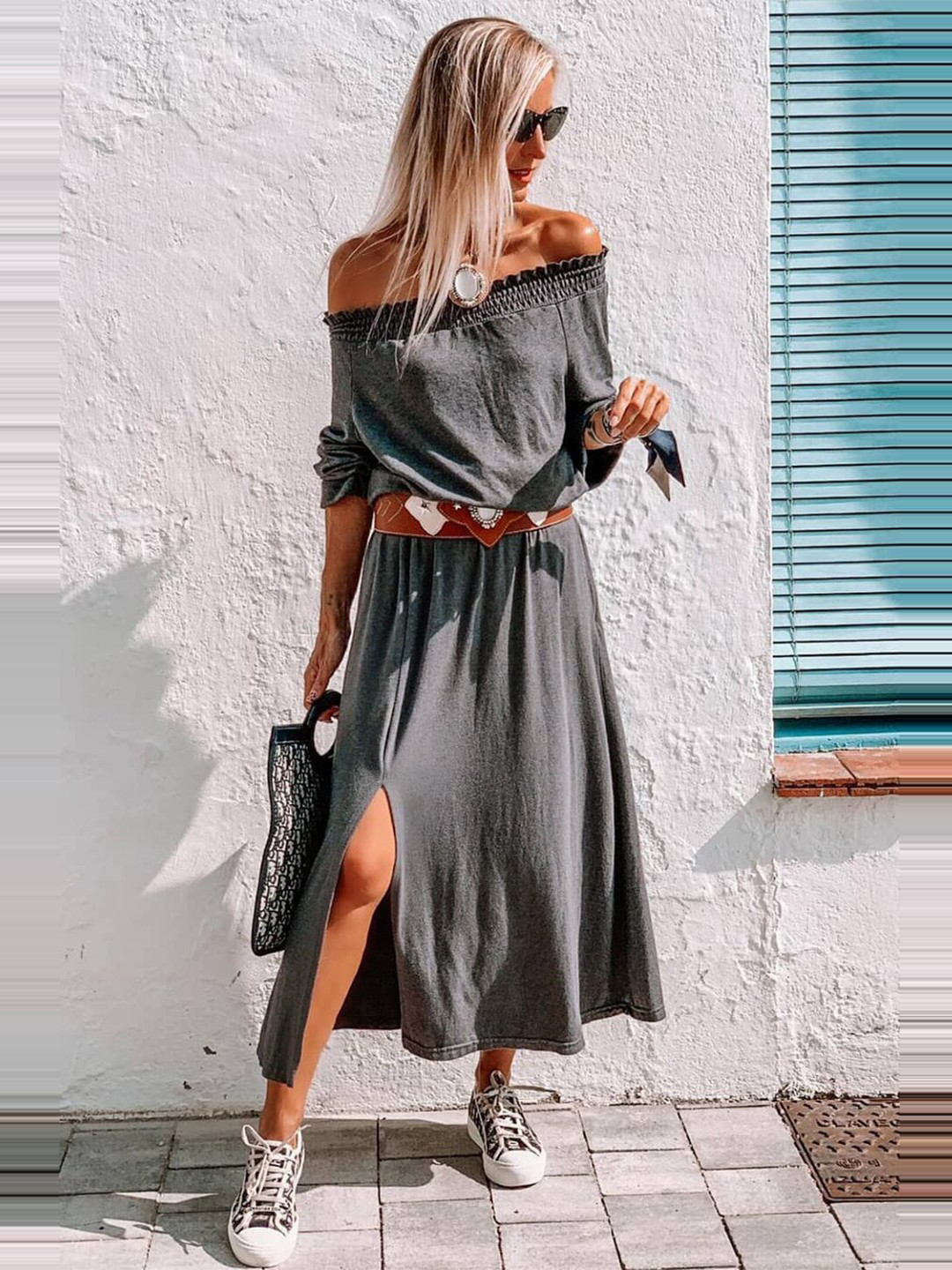 

StyleCast Grey Off-Shoulder T-shirt Midi Dress