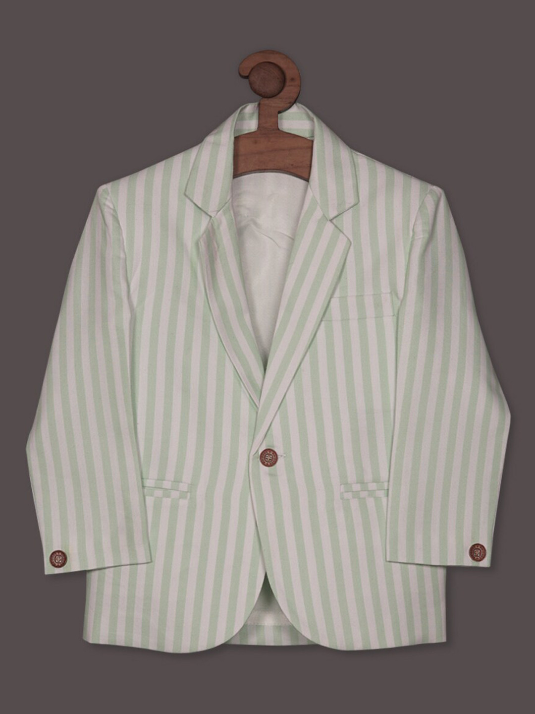 

RIKIDOOS Boys Striped Tailored Fit Cotton Single-Breasted Blazers, Sea green