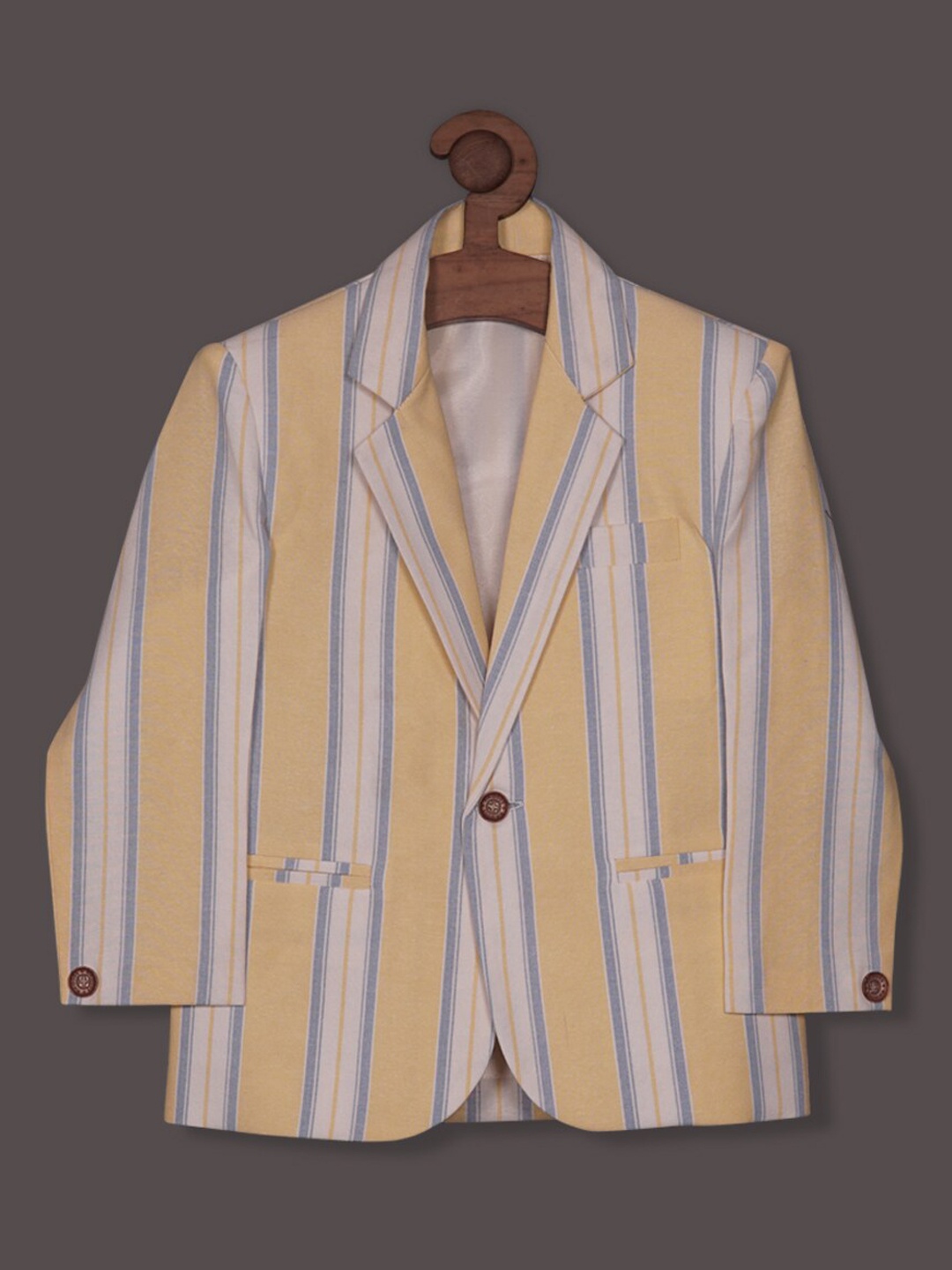

RIKIDOOS Boys Striped Tailored Fit Single-Breasted Blazers, Yellow