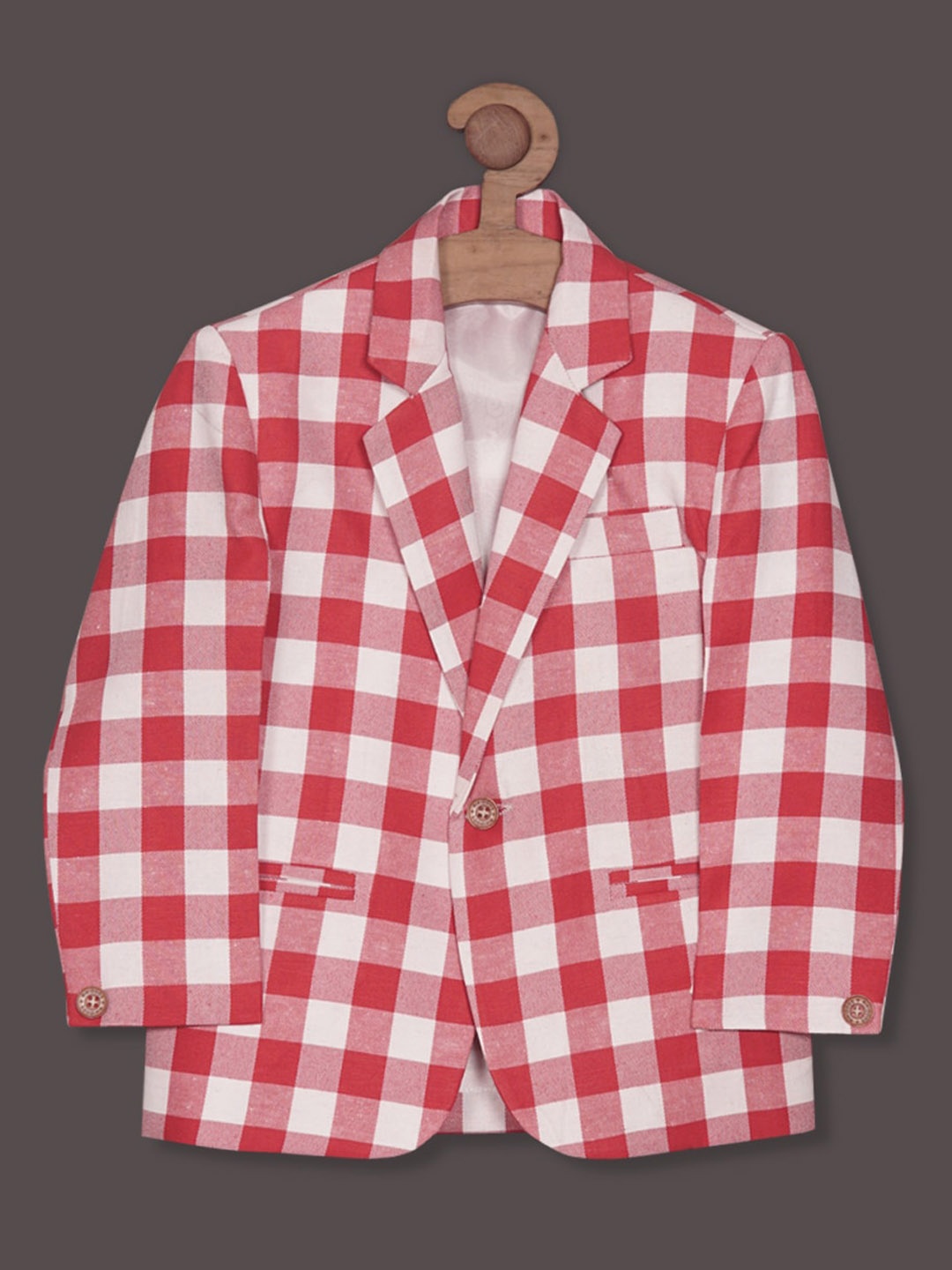 

RIKIDOOS Boys Checked Tailored Fit Cotton Single-Breasted Blazers, Red