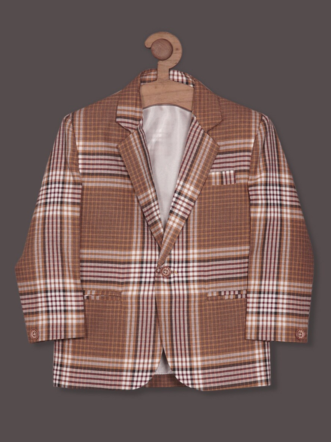 

RIKIDOOS Boys Checked Tailored Fit Single-Breasted Blazers, Brown