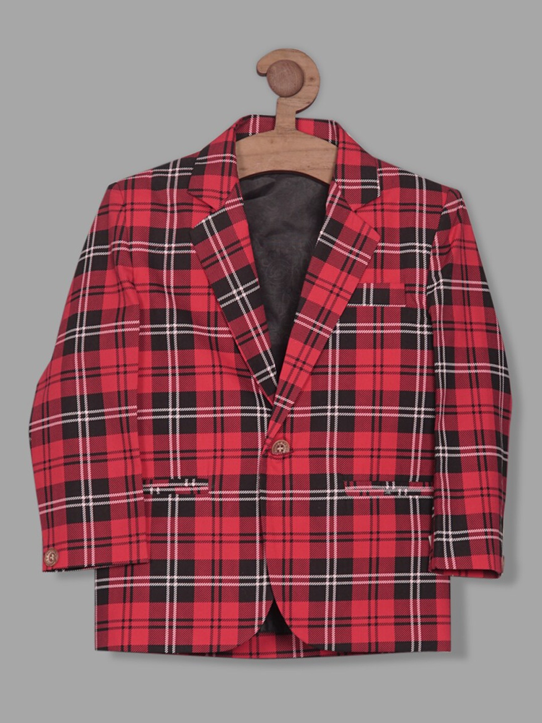 

RIKIDOOS Boys Checked Tailored Fit Single-Breasted Blazers, Red