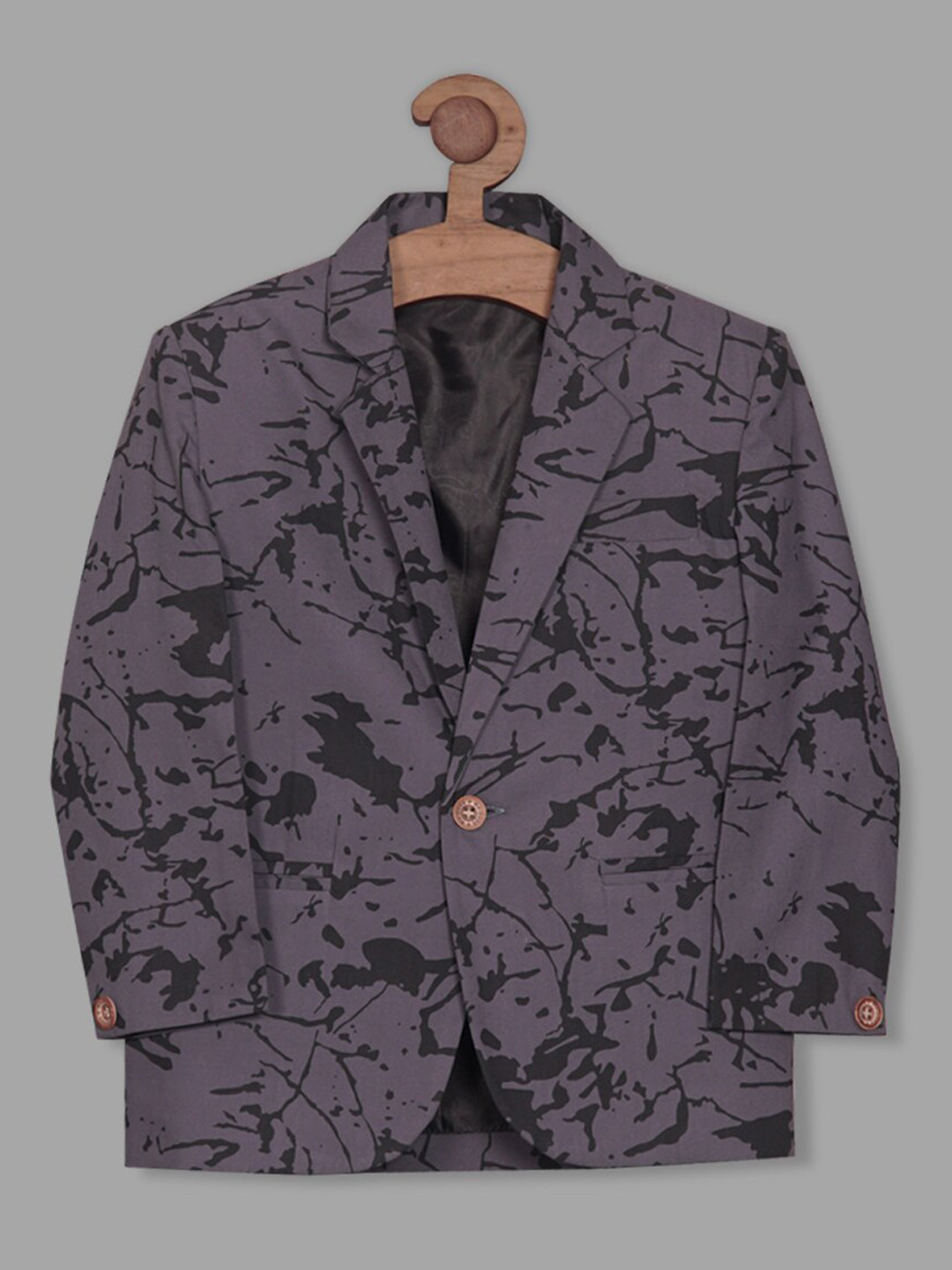 

RIKIDOOS Boys Printed Tailored Fit Cotton Single-Breasted Blazers, Grey