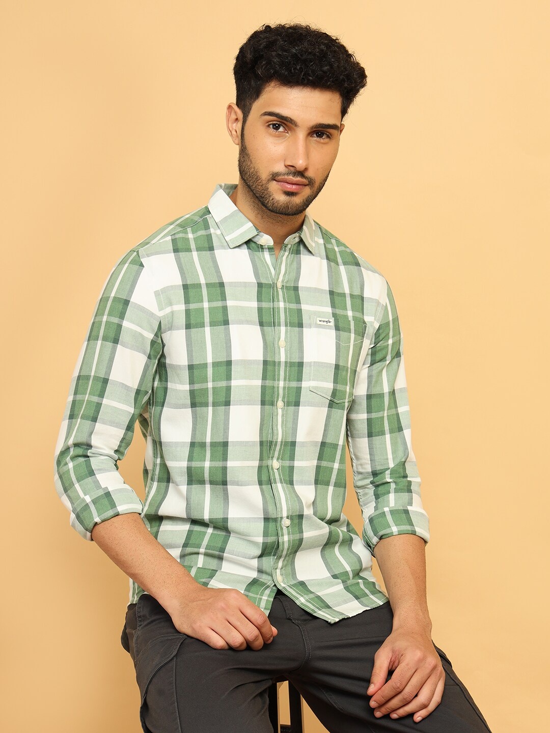 

Wrangler Tartan Checked Pure Cotton Casual Shirt, Green