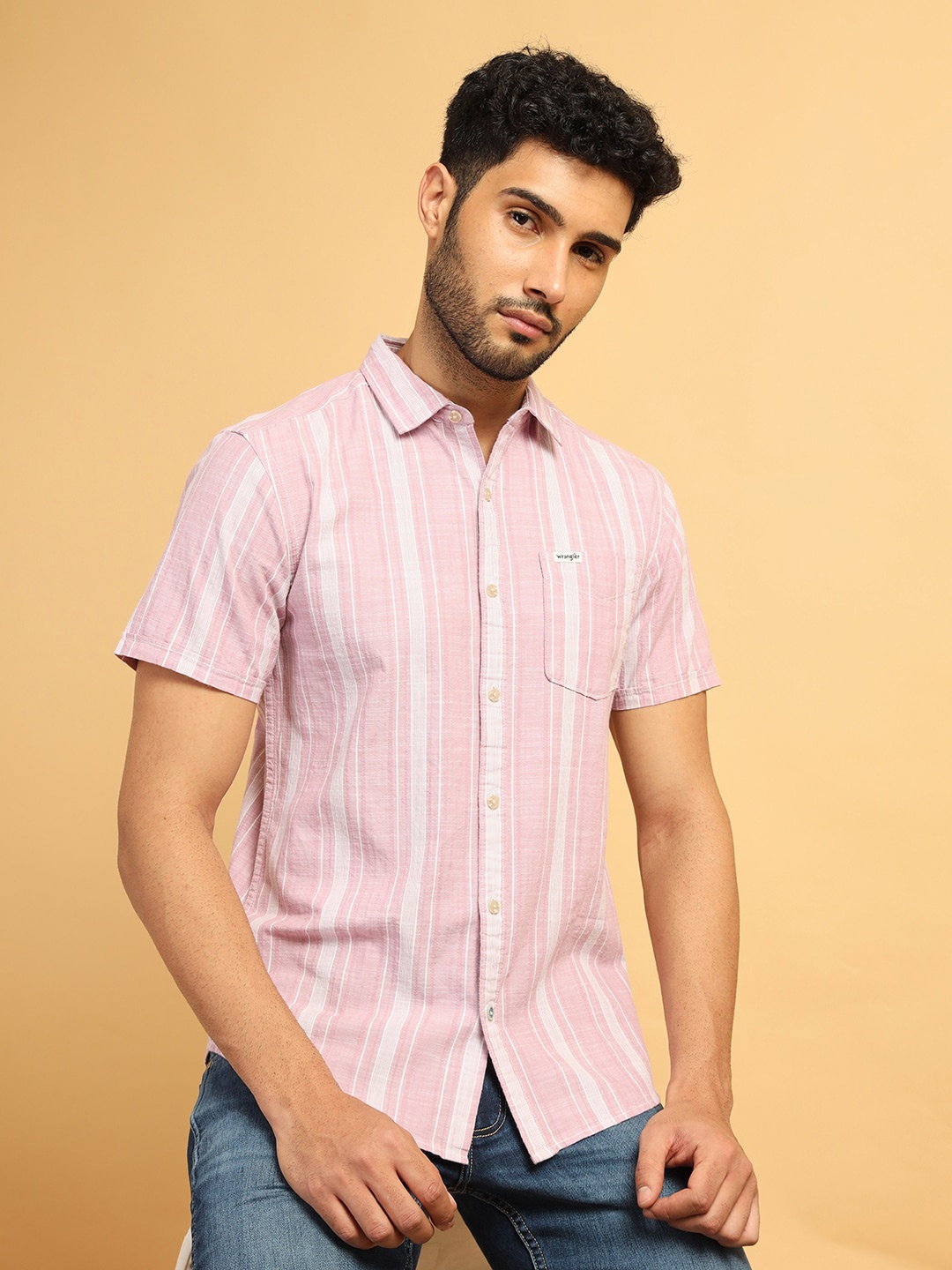 

Wrangler Vertical Striped Pure Cotton Casual Shirt, Pink