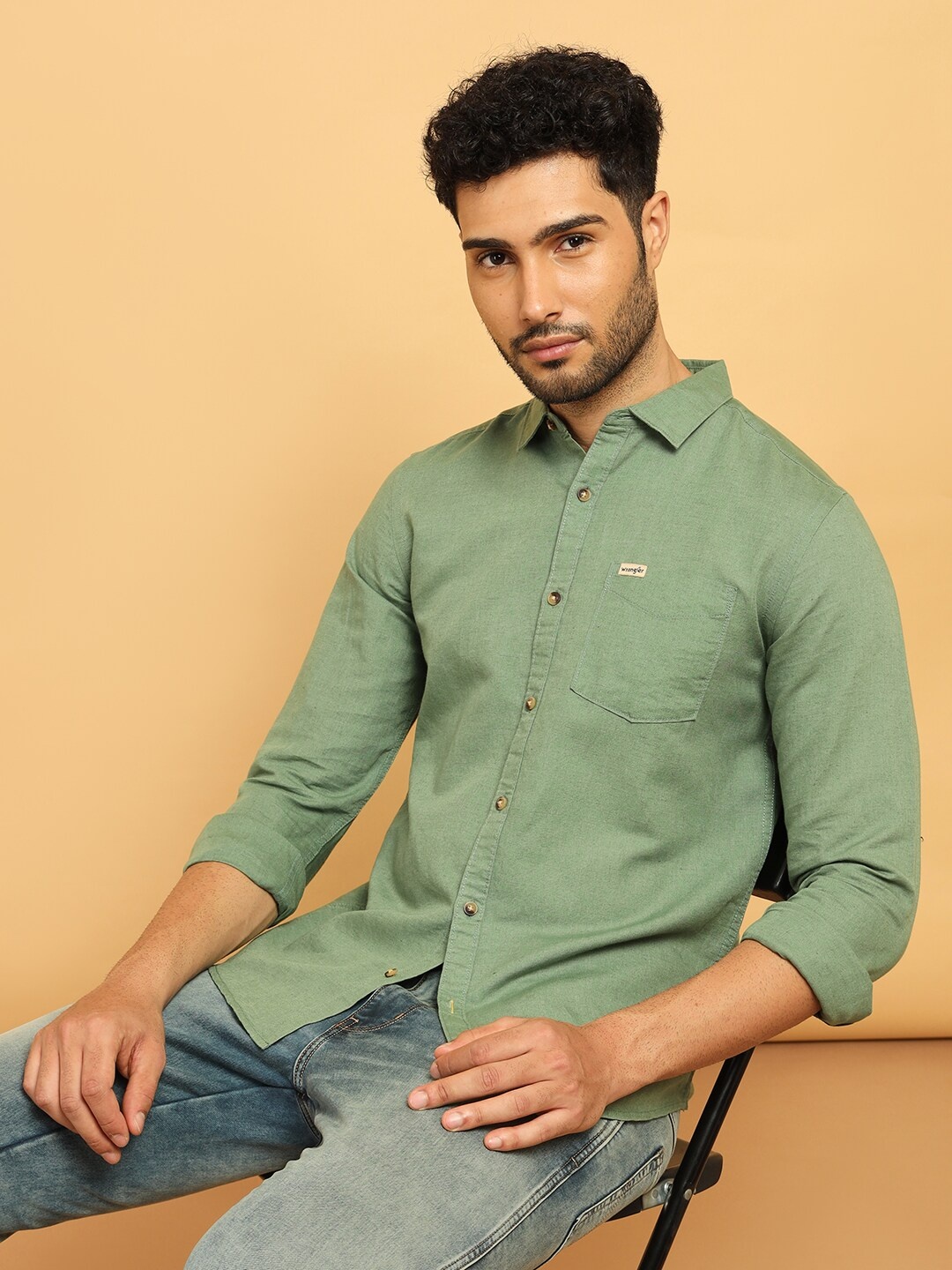 

Wrangler Spread Collar Casual Shirt, Green