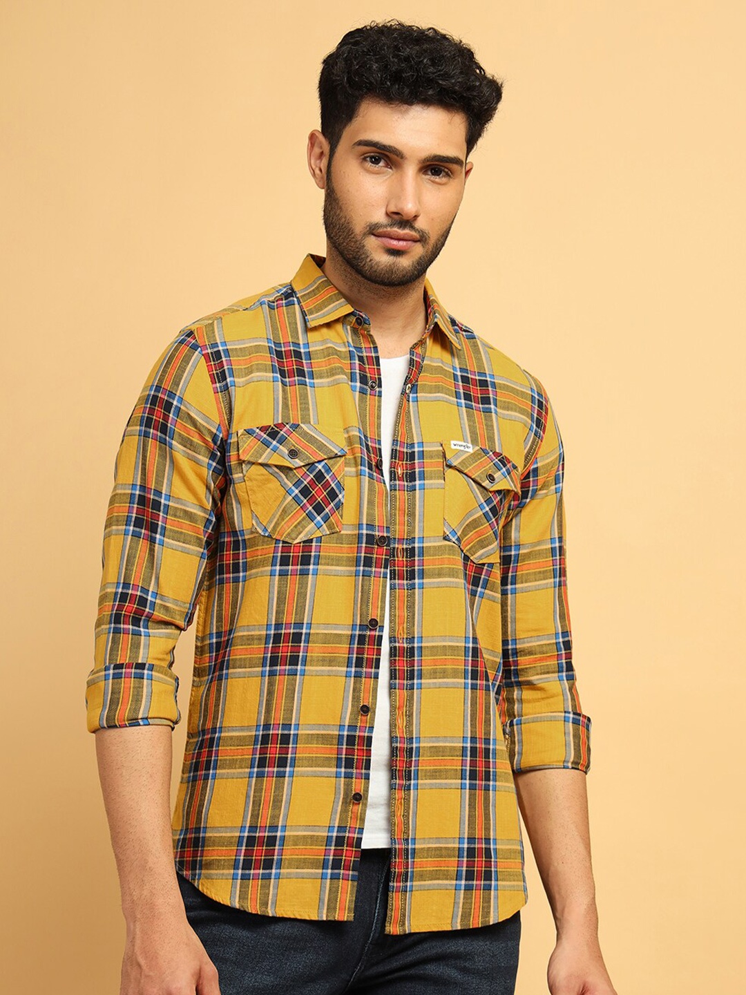 

Wrangler Regular Fit Tartan Checked Twill Weave Pure Cotton Casual Shirt, Yellow