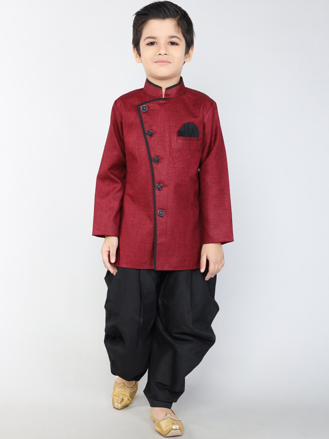 

BAESD Boys Long Sleeves Kurta with Dhoti Pants, Red