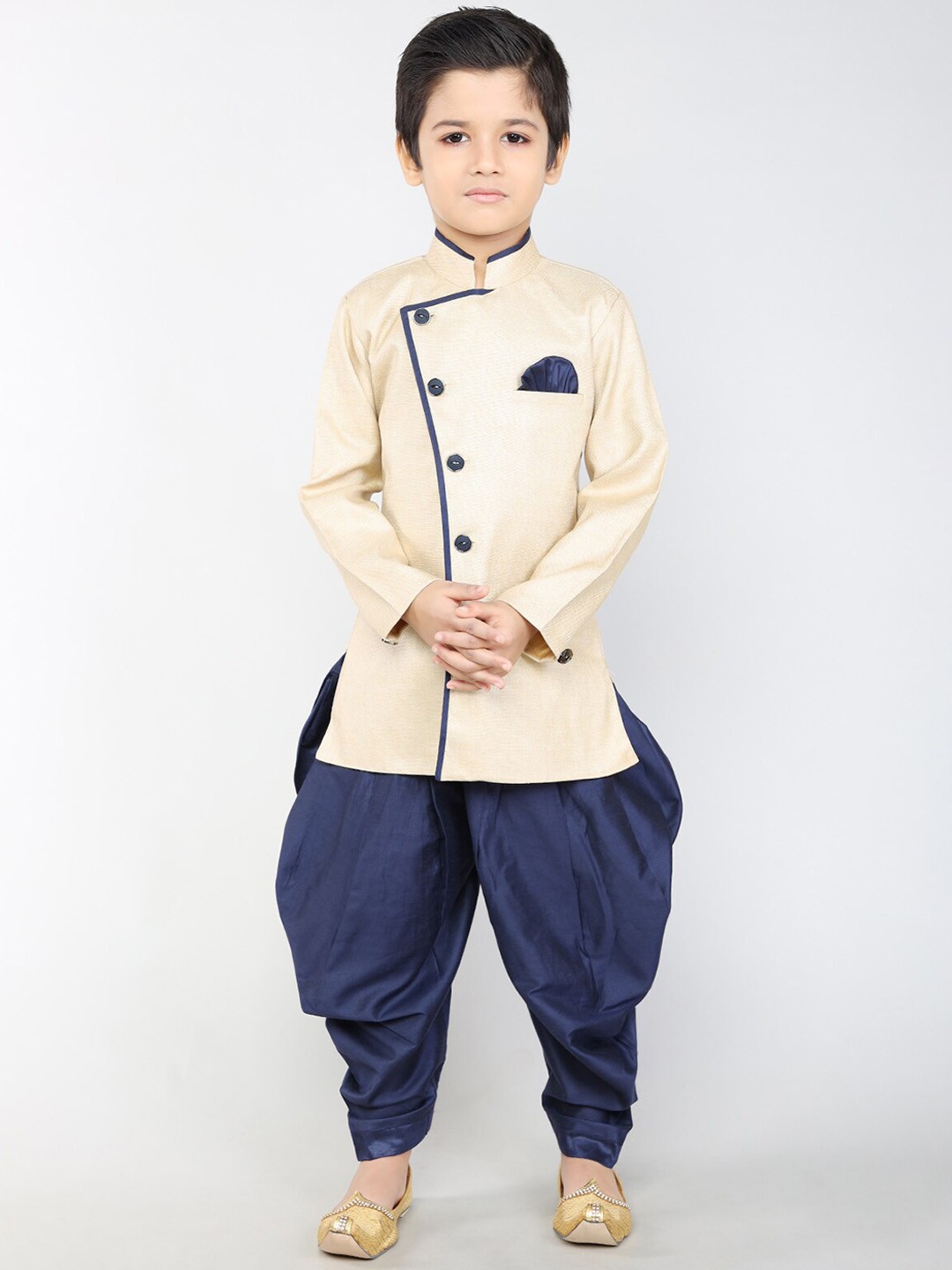 

BAESD Boys Mandarin Collar Kurta With Dhoti Pants, Beige