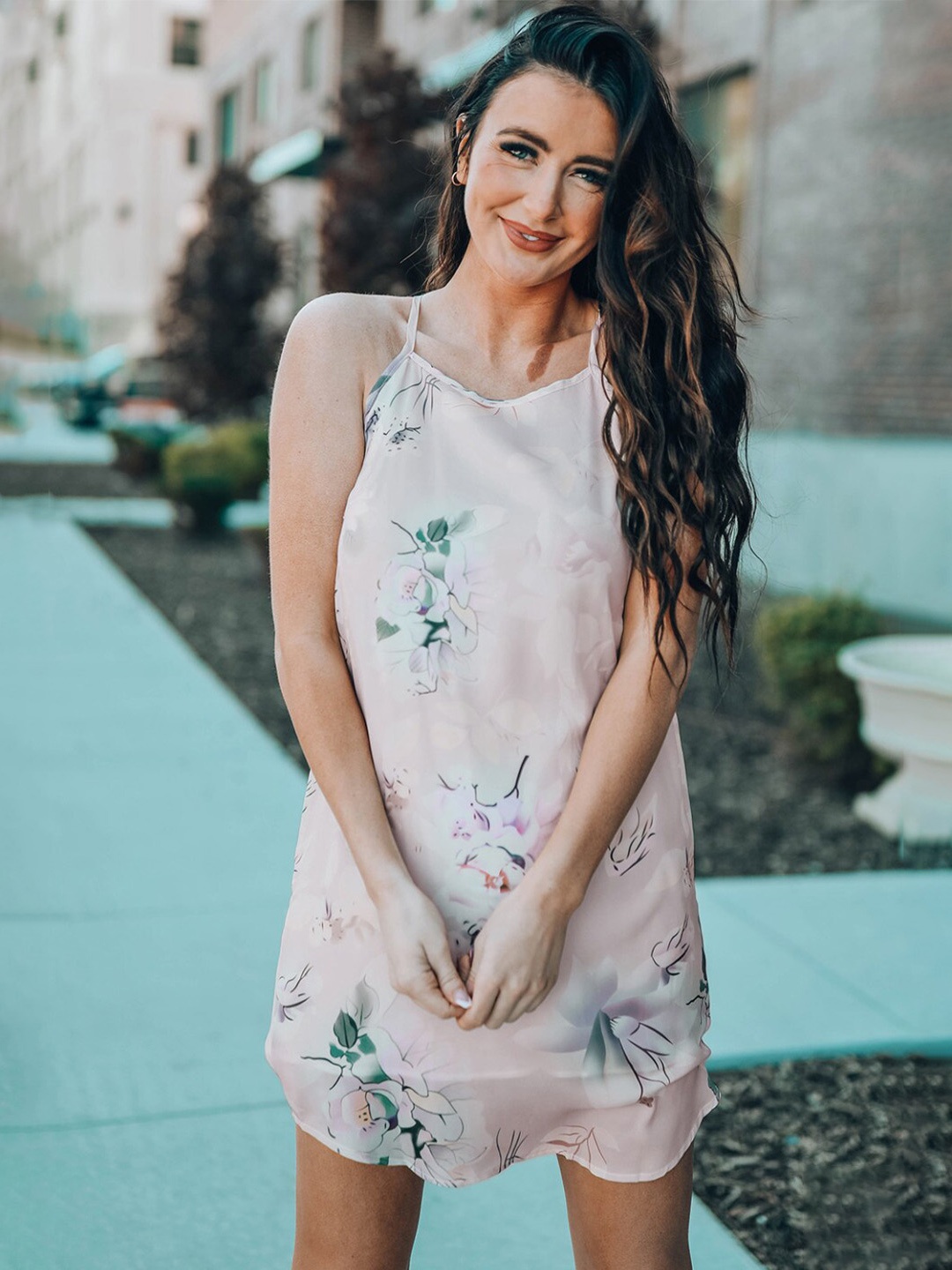 

StyleCast Pink Floral Printed Halter Neck A-Line Dress