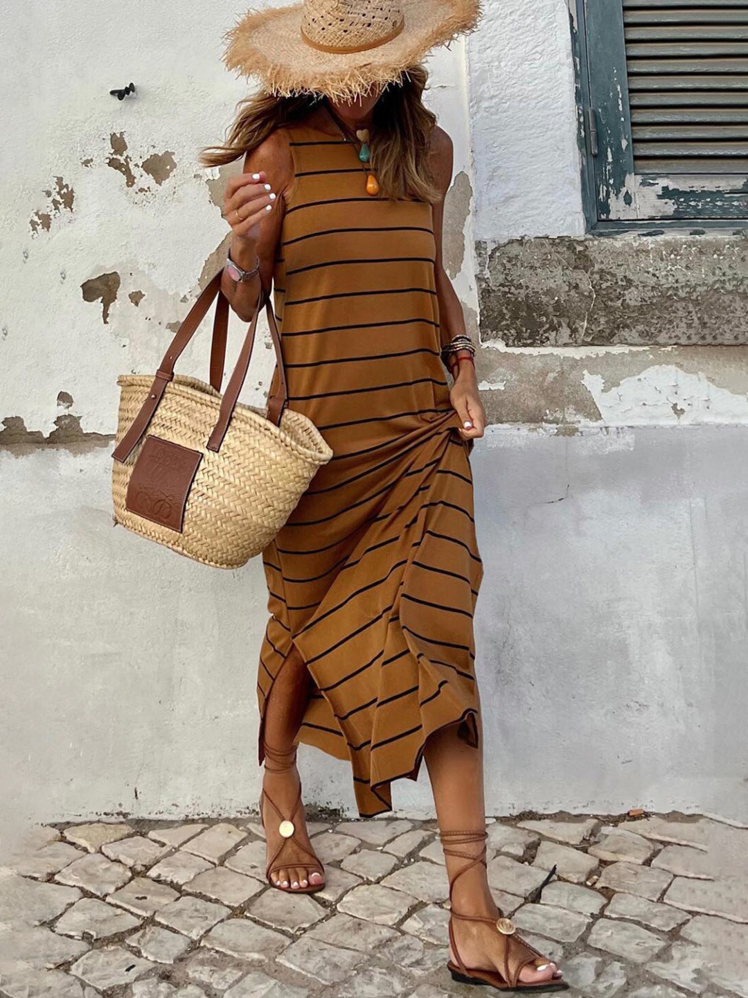 

StyleCast Brown Striped Maxi Dress