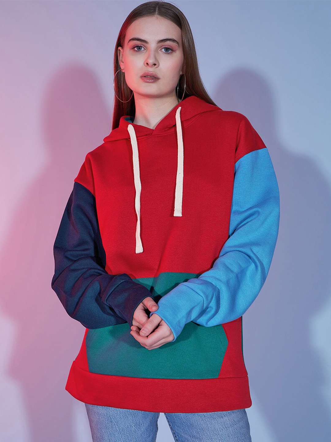

DressBerry Colorblocked Hooded Pullover Sweatshirt, Red