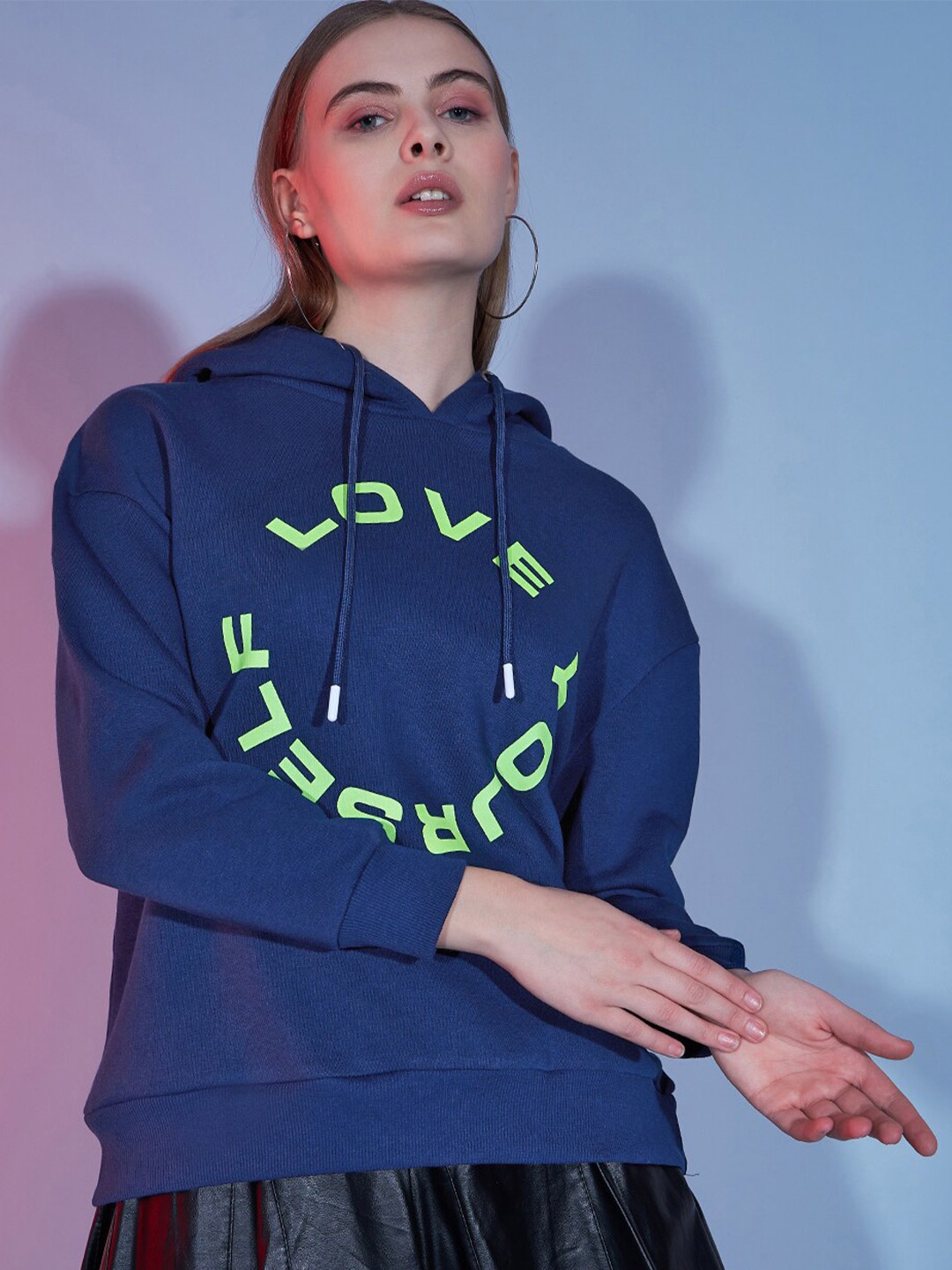 

DressBerry Typography Printed Hooded Pullover Sweatshirt, Blue