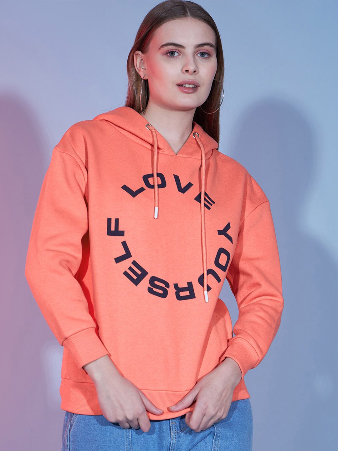 

DressBerry Typography Printed Hooded Pullover Sweatshirt, Peach