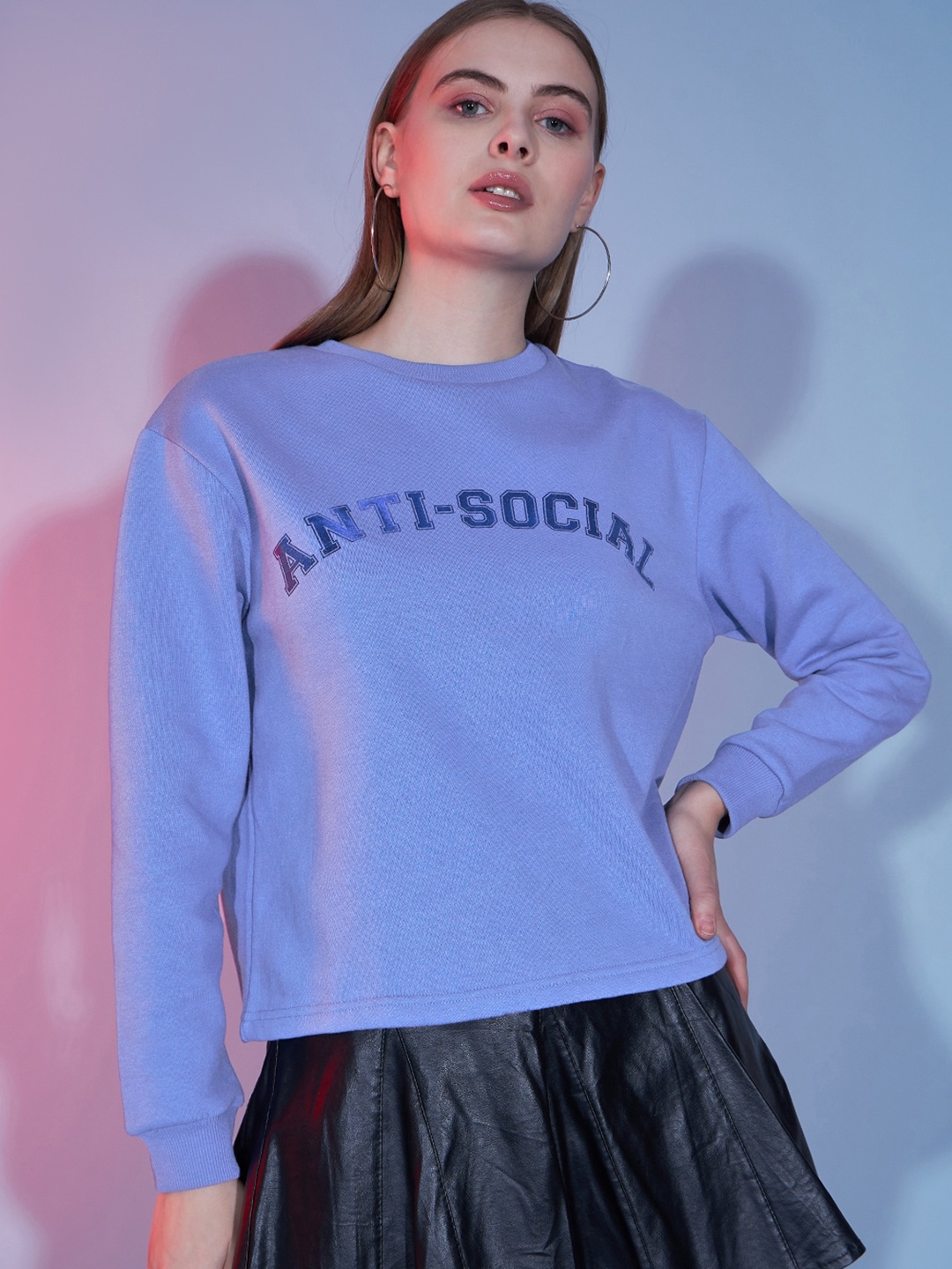 

DressBerry Typography Printed Long Sleeves Pullover, Blue