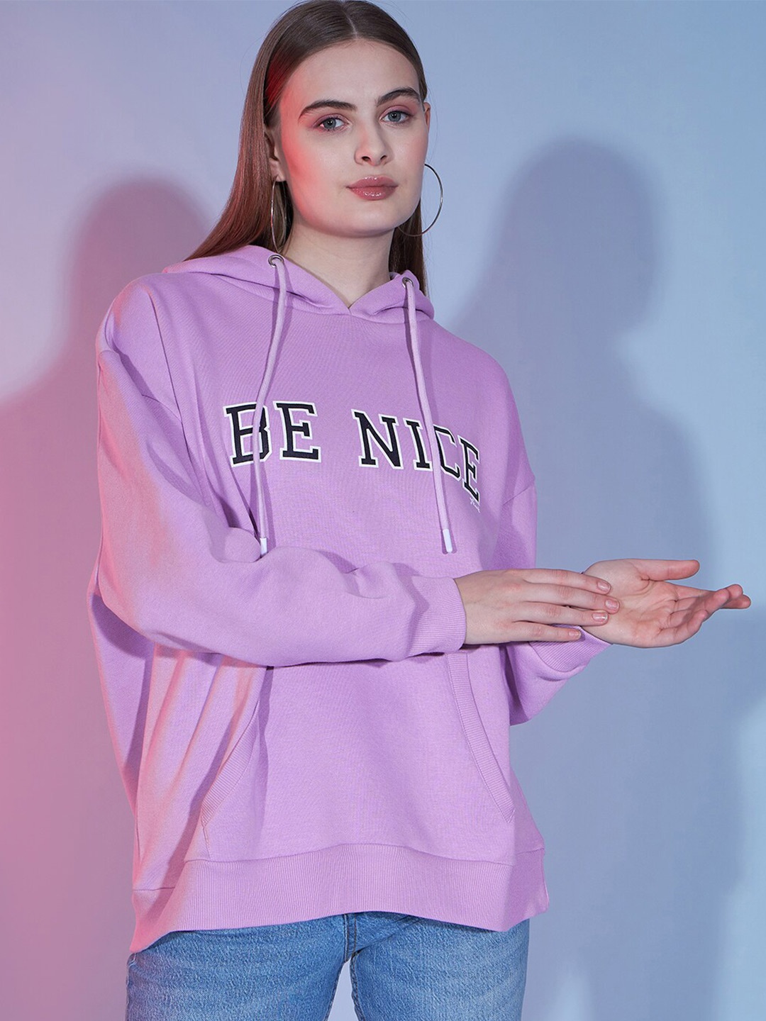 

DressBerry Typography Printed Hooded Pullover, Purple