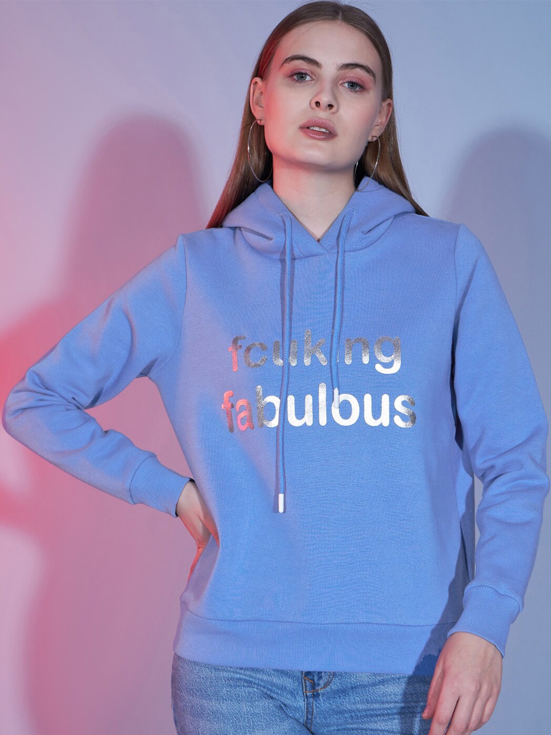

DressBerry Typography Printed Hooded Pullover, Blue