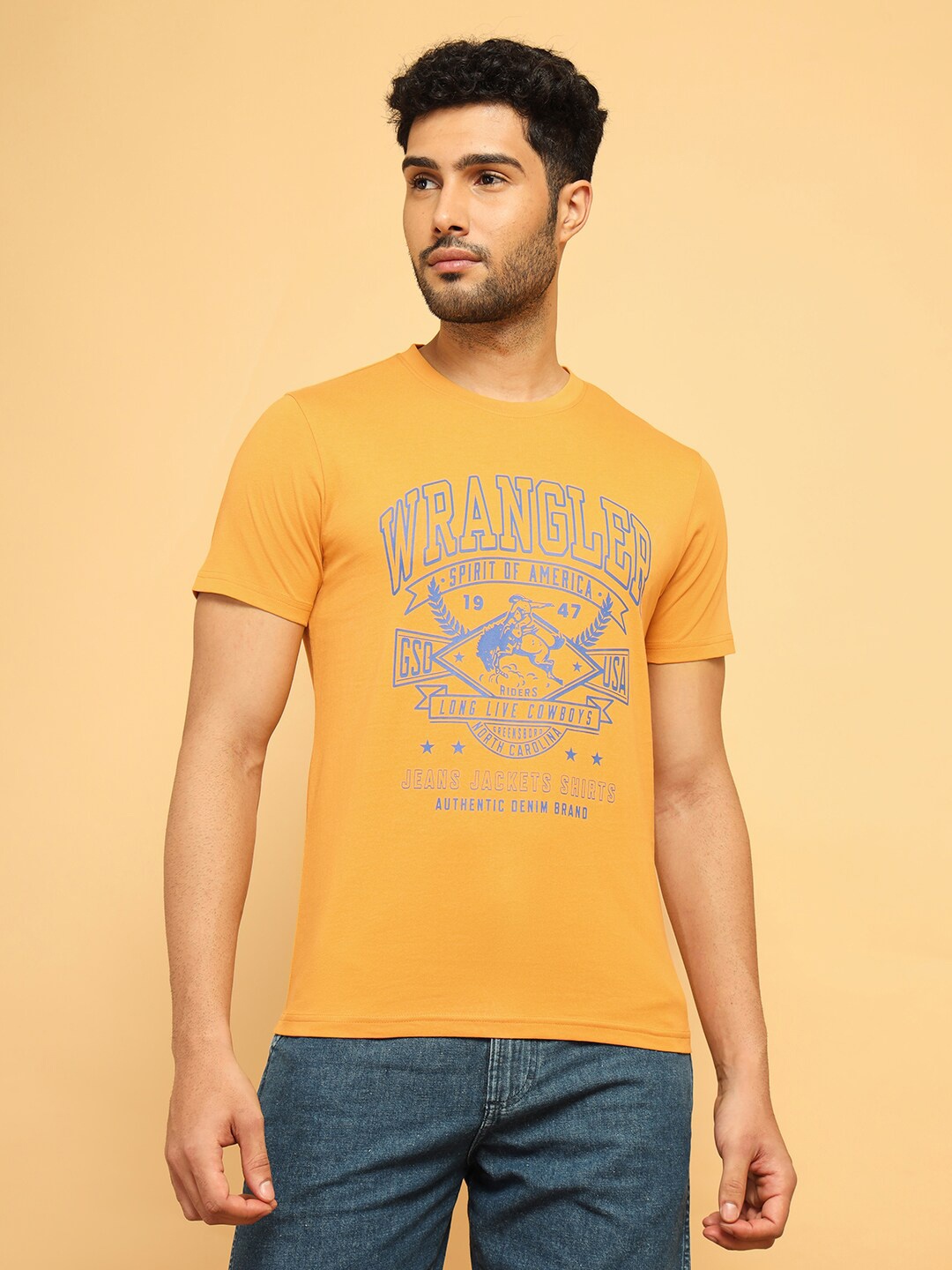 

Wrangler Graphic Printed Cotton T-shirt, Orange