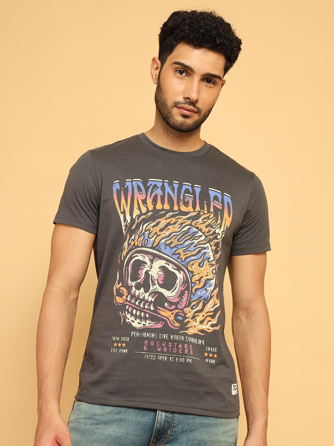 

Wrangler Graphic Printed Cotton T-shirt, Grey