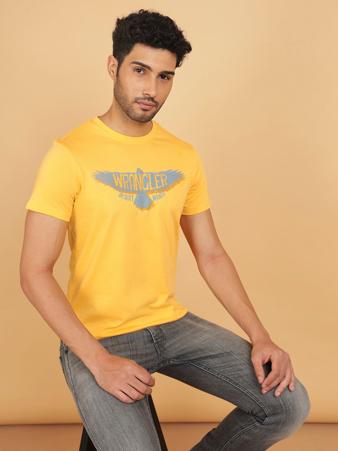 

Wrangler Graphic Printed Cotton T-shirt, Yellow