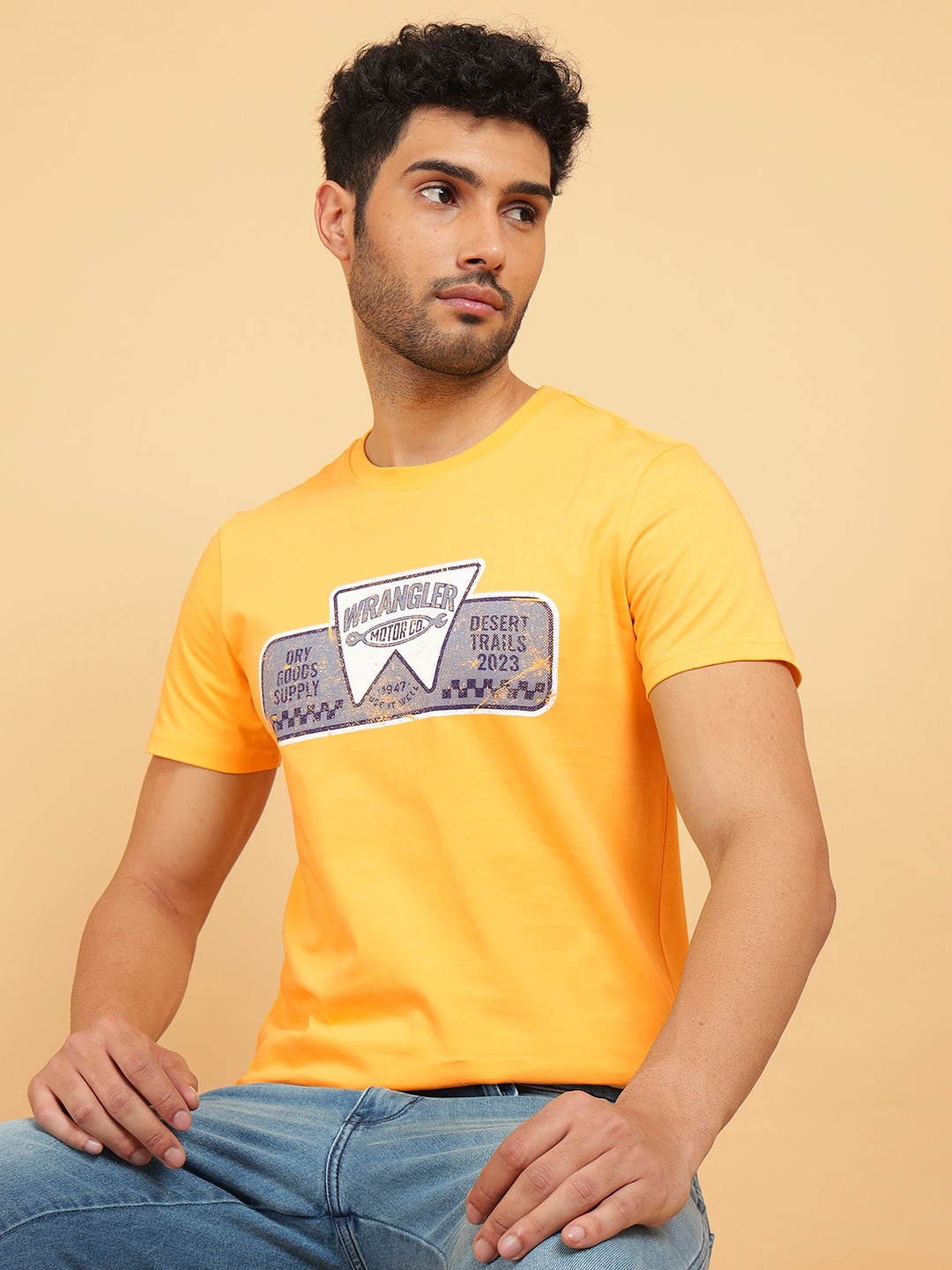 

Wrangler Graphic Printed Cotton T-shirt, Yellow