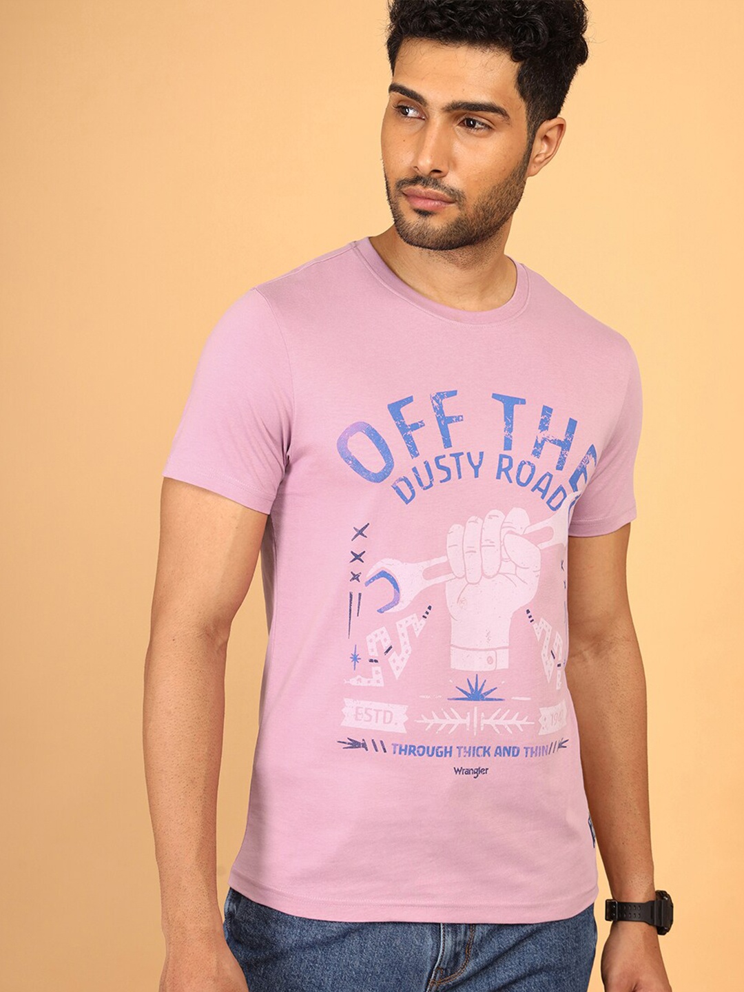 

Wrangler Graphic Printed Cotton T-shirt, Pink