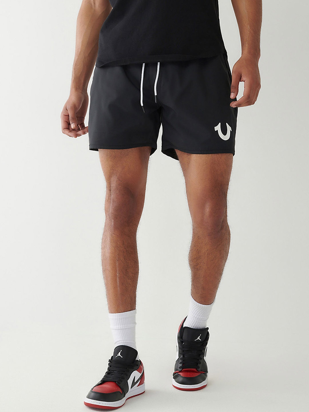 

True Religion Men Mid-Rise Loose Fit Shorts, Black