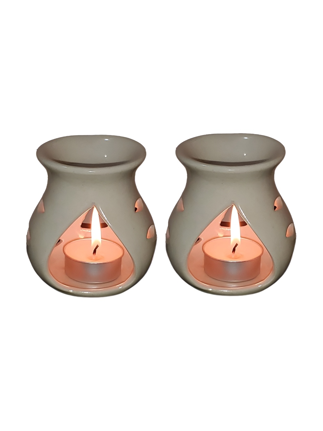 

Pure Source India Off White 2 Pcs Aroma Oil Diffusers With Candle 20 ml