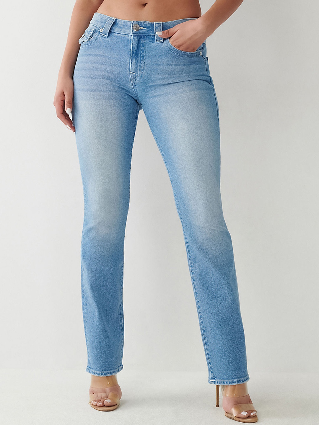 

True Religion Women Sn Billie Straight Fit Mid Rise Jeans, Blue