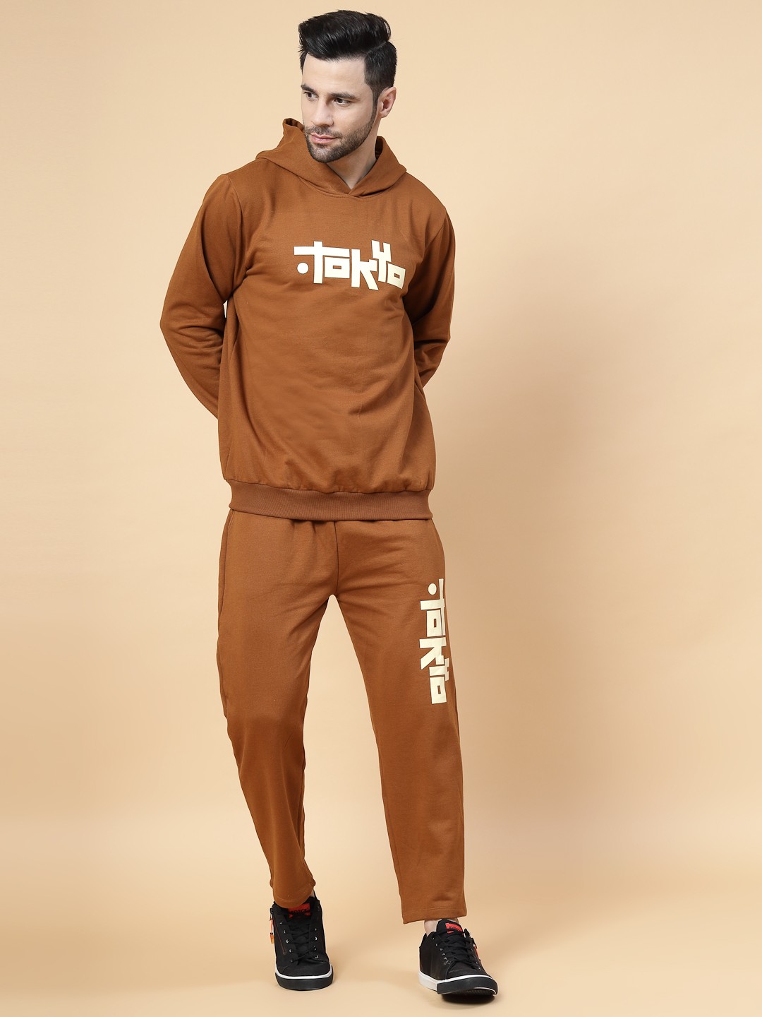 

Rigo Men Printed Hooded Cotton Tracksuits, Brown