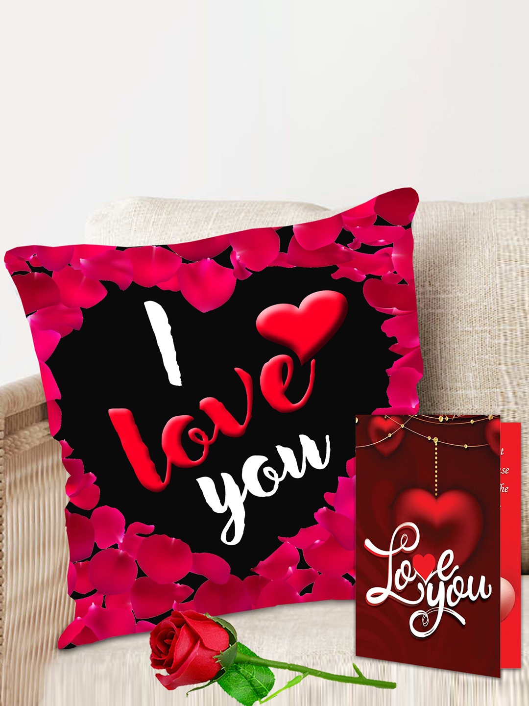 

ME & YOU Black & Red Printed Cushion & Greeting Card Valentines Day Gift Set