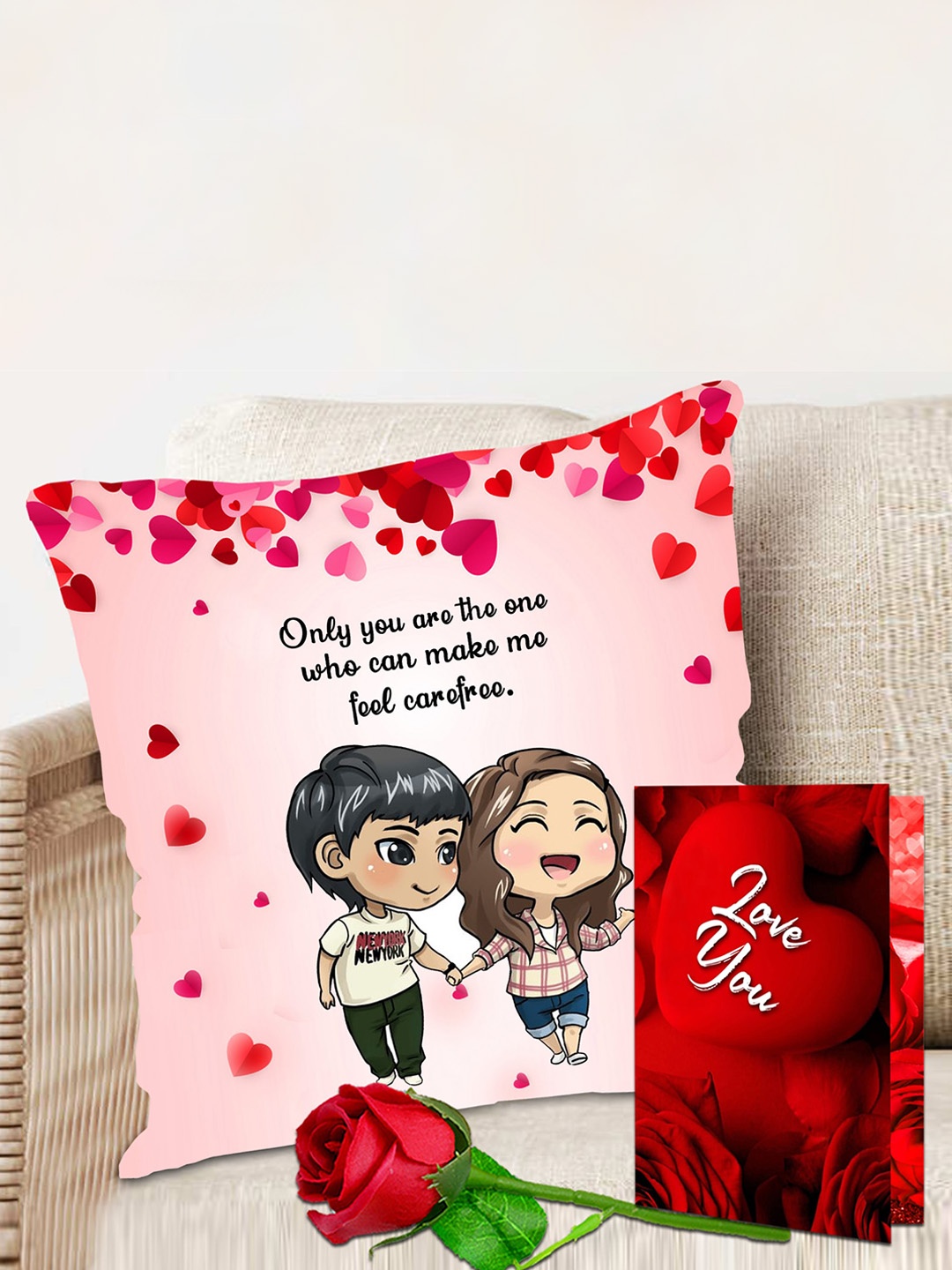 

ME & YOU Black & Red 2 Pieces Printed Cushion & Greeting Card Valentines Day Gift Set