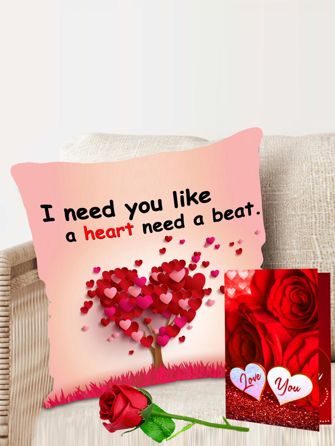 

ME & YOU Black & Red 2 Pieces Printed Cushion & Greeting Card Valentines Day Gift Set