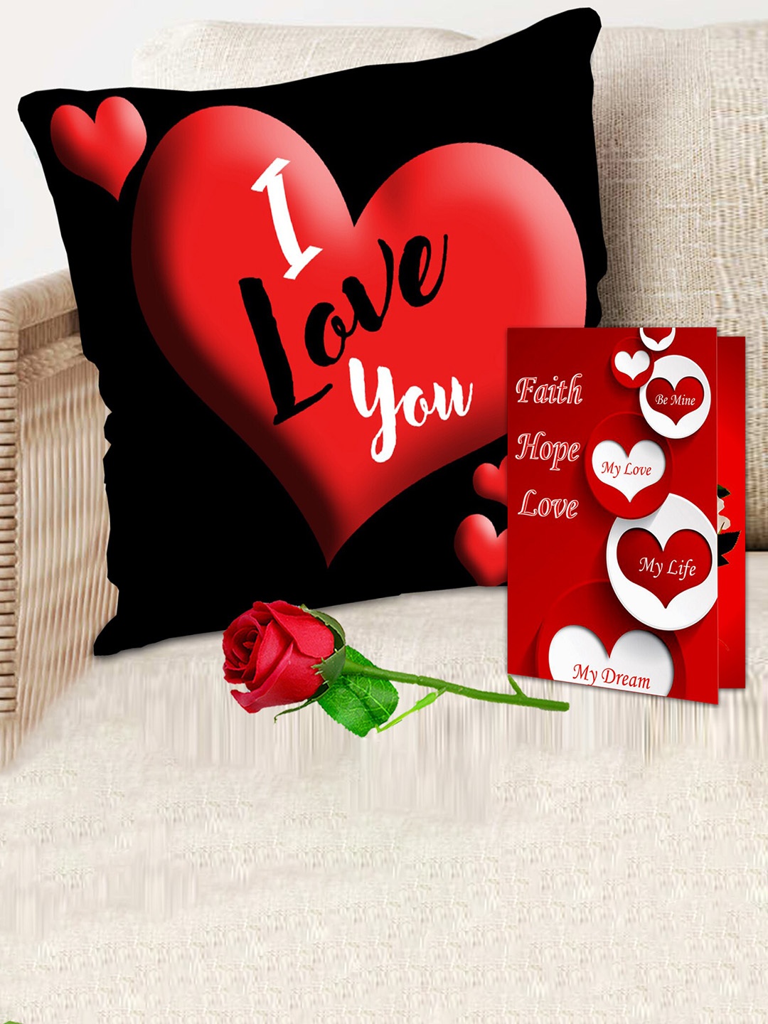 

ME & YOU Black & Red 2 Pieces Printed Cushion & Greeting Card Valentines Day Gift Hamper