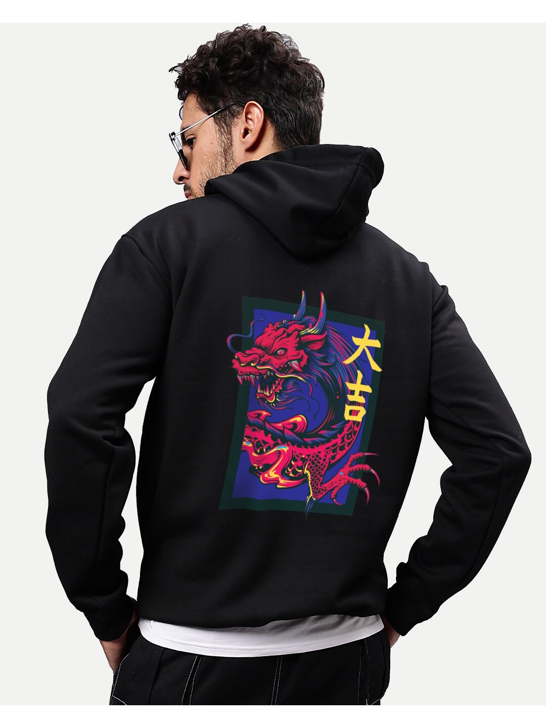 

Mad Over Print Men Graphic Printed Hooded Pullover Sweatshirt, Black