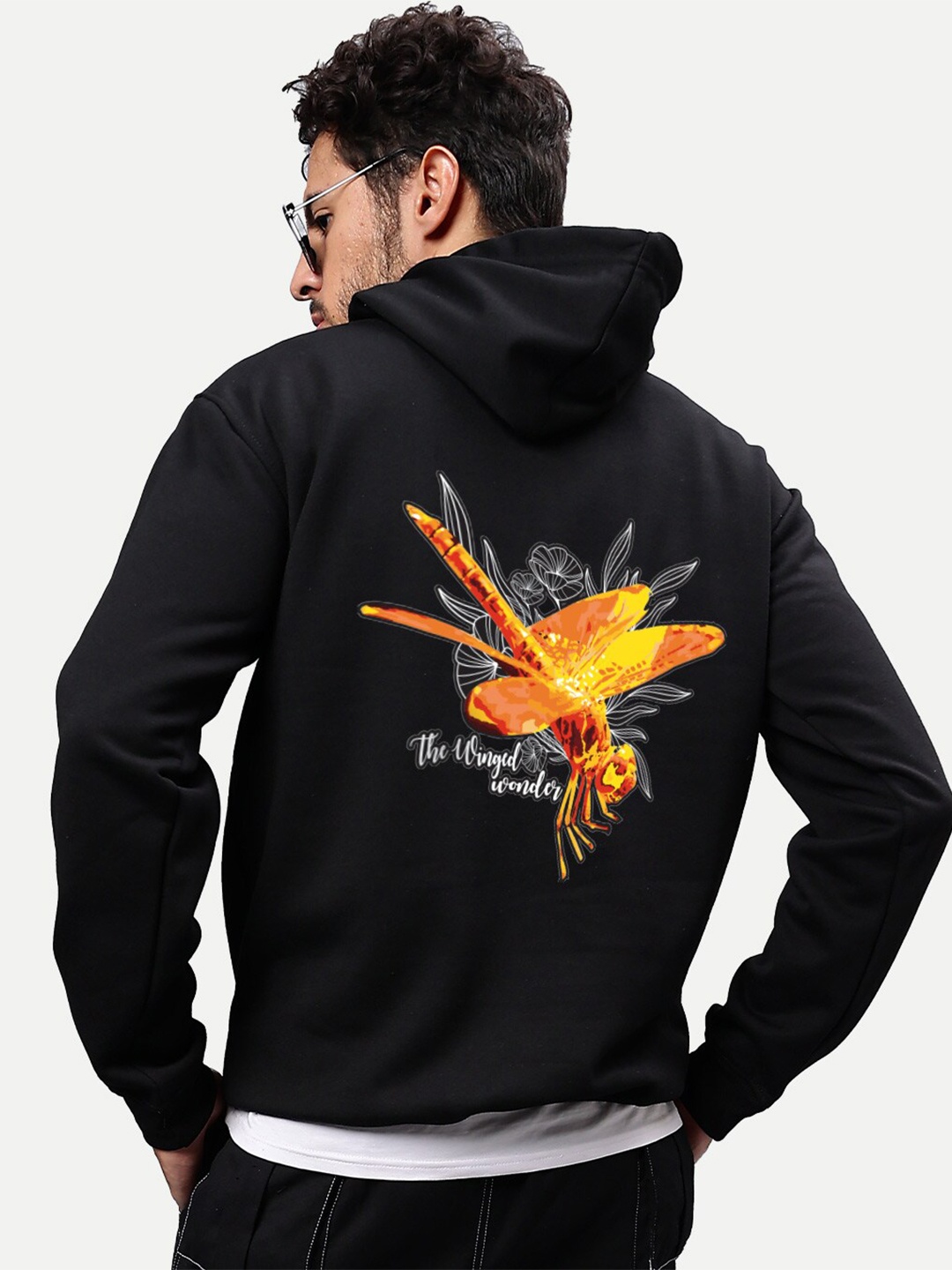 

Mad Over Print Men Graphic Printed Hooded Pullover Sweatshirt, Black