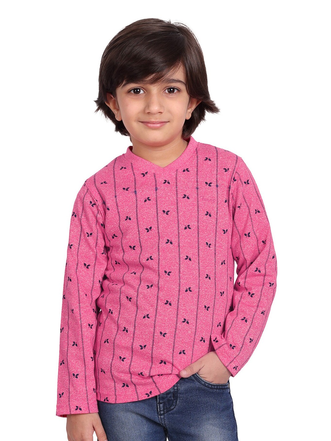 

BAESD Boys Printed V-Neck Long Sleeves Cotton T-shirt, Pink