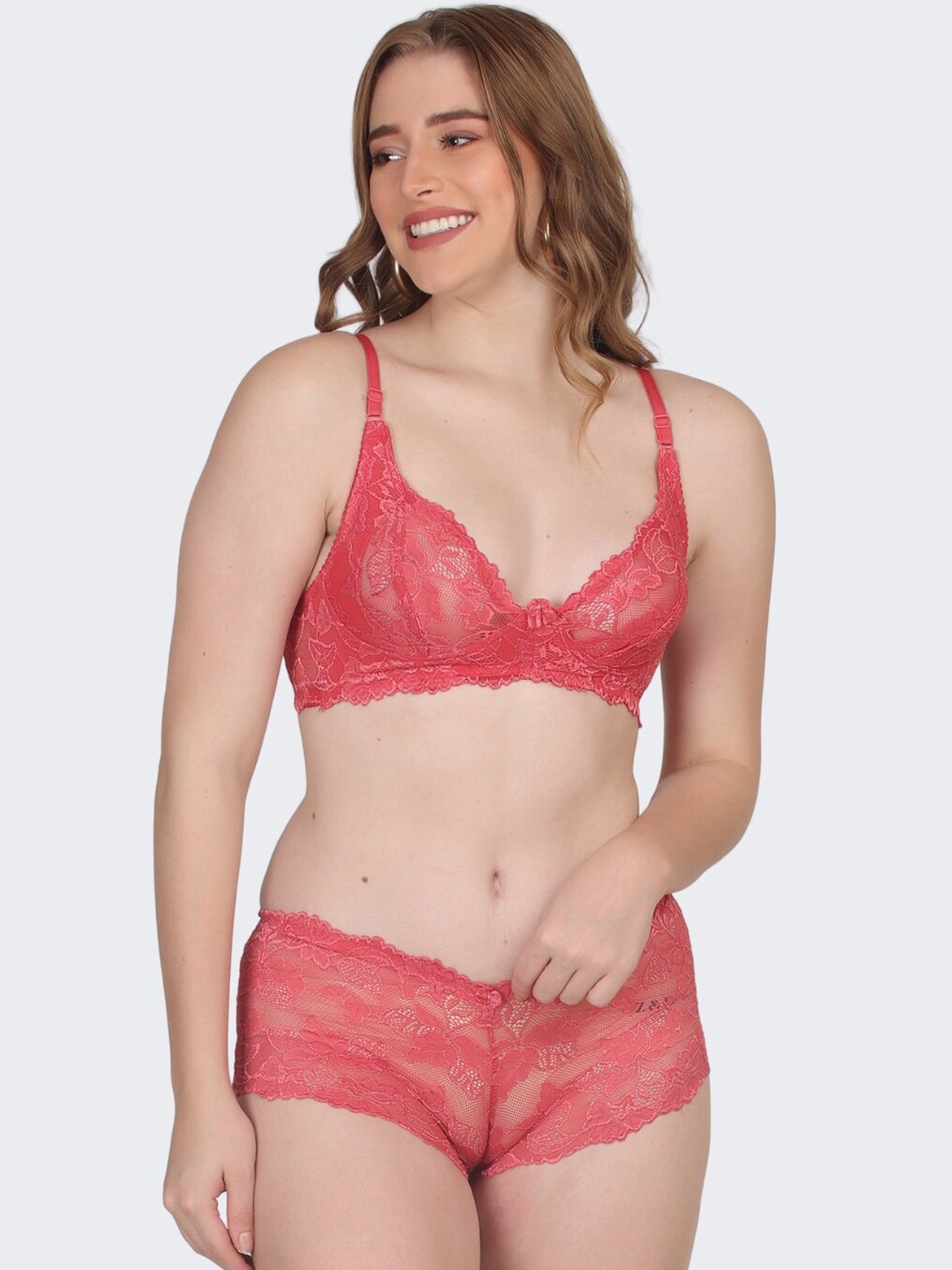 

POOJA RAGENEE Self-Design Lingerie Set, Coral