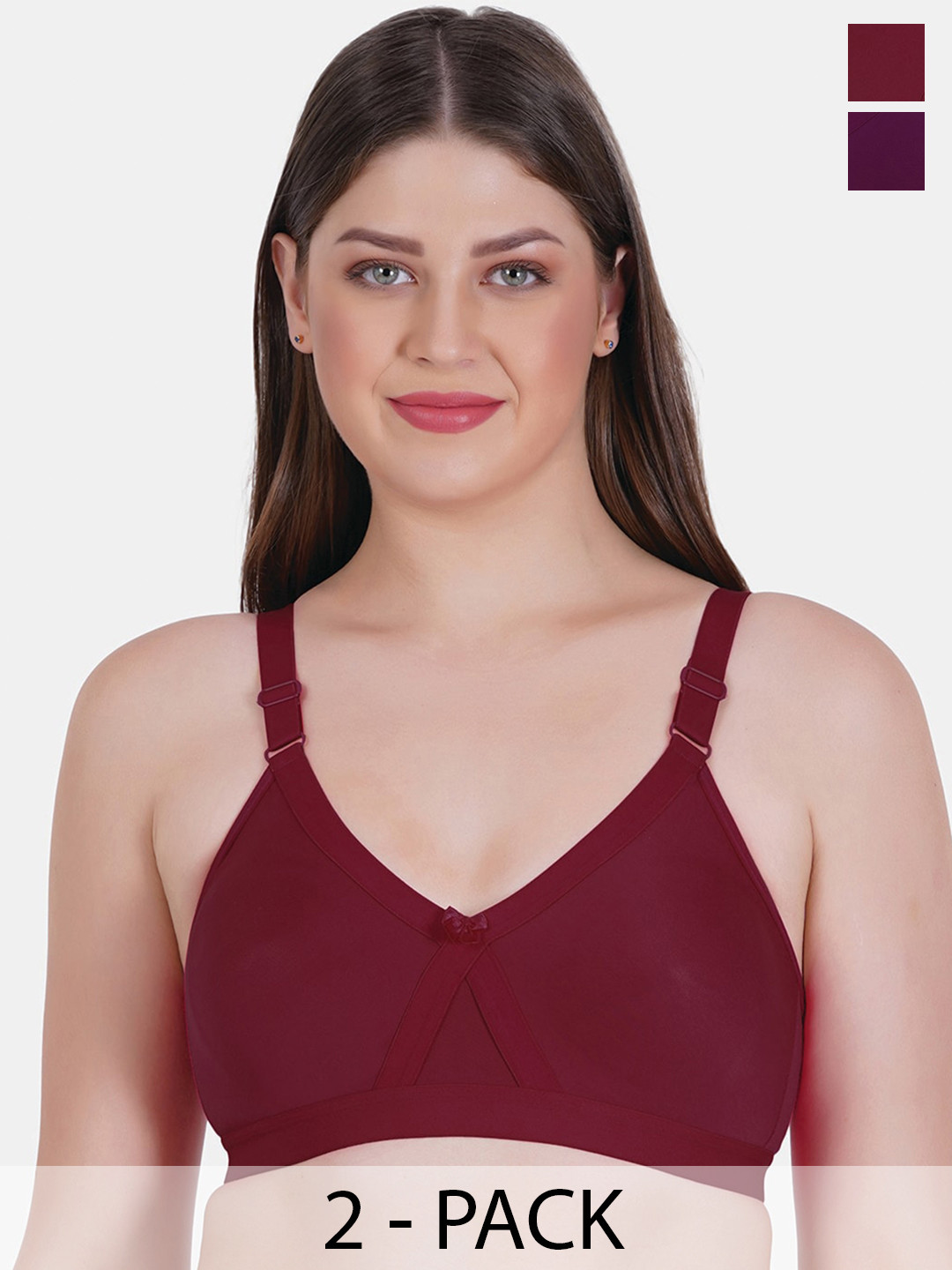 

Reveira Mould Pack Of 2 Dry Fit Full Coverage Non Padded T-shirt Bra With All Day Comfort, Purple