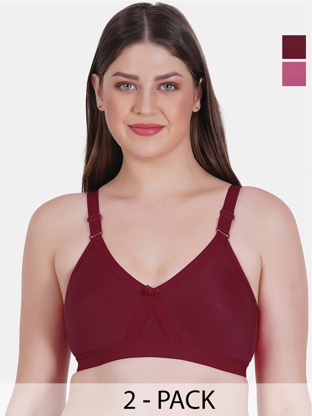 

Reveira Mould Pack Of 2 Dry Fit Full Coverage Non Padded T-shirt Bra With All Day Comfort, Pink