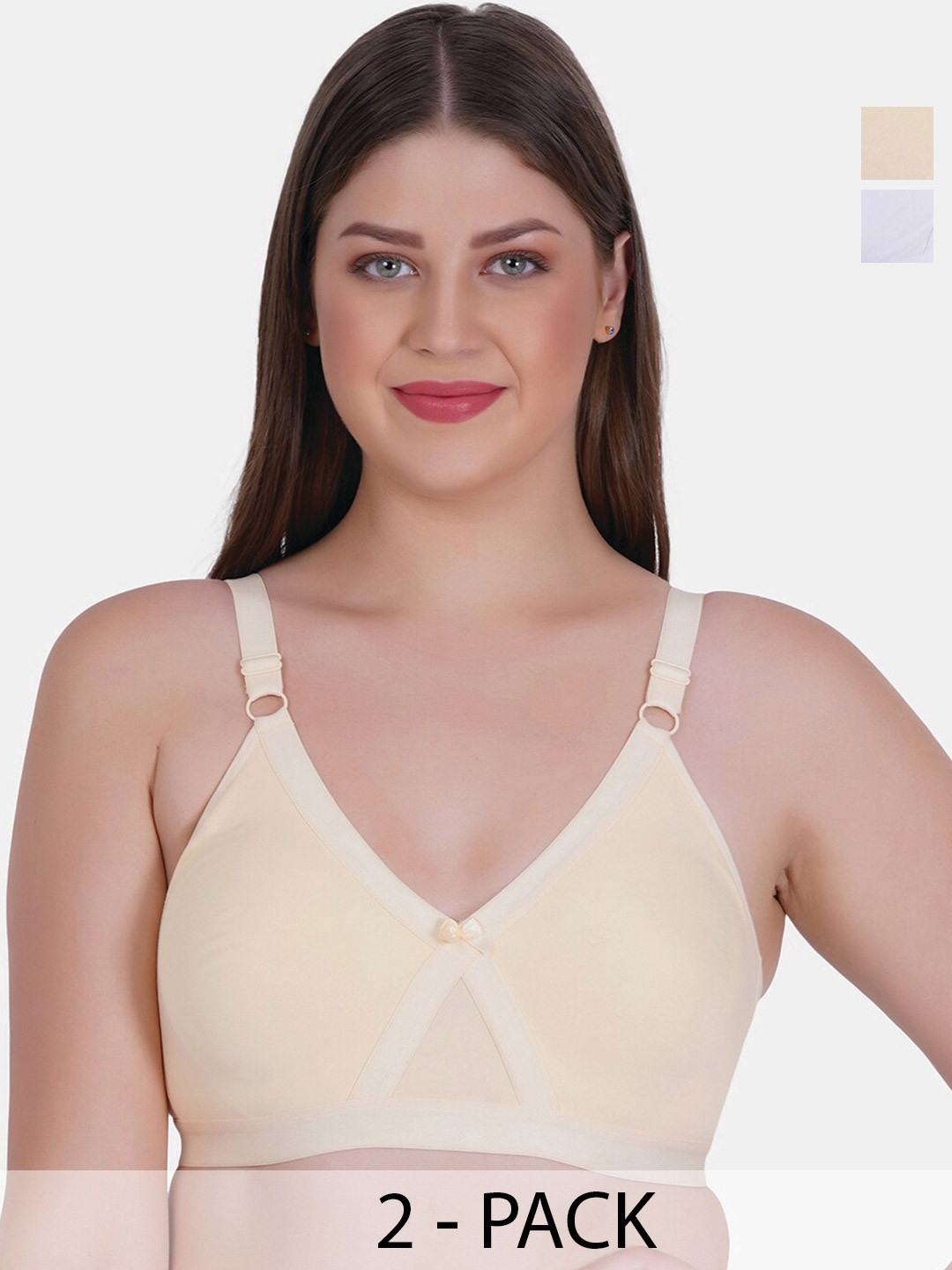 

Reveira Pack Of 2 Dry Fit T-shirt Bra Full Coverage Non-Wired Non Padded All Day Comfort, Nude